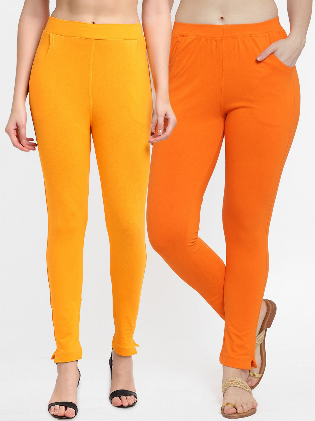TAG 7 Women Yellow & Orange Pack of 2 Leggings