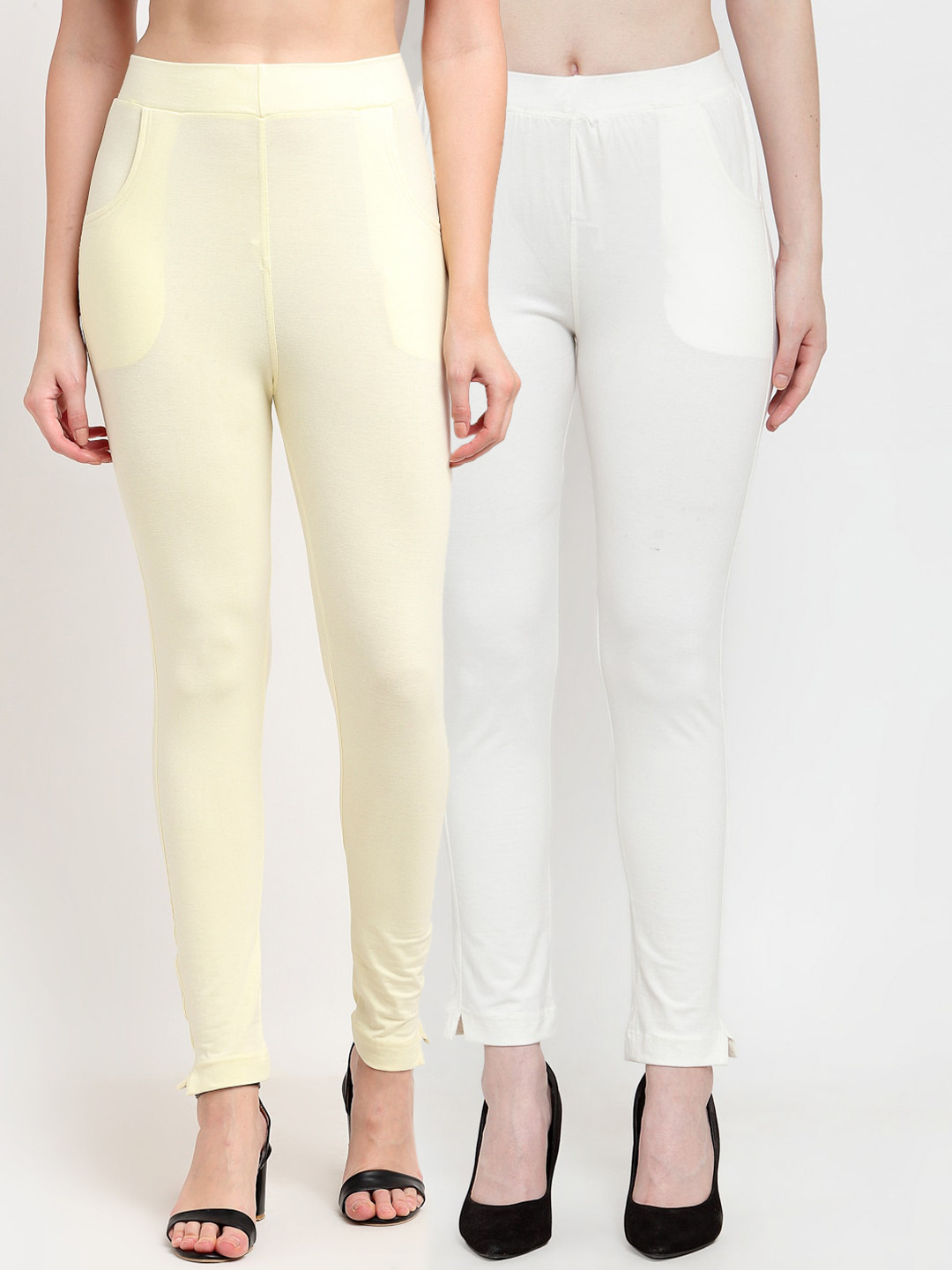 TAG 7 Women Cream & Off-White Pack of 2 Leggings