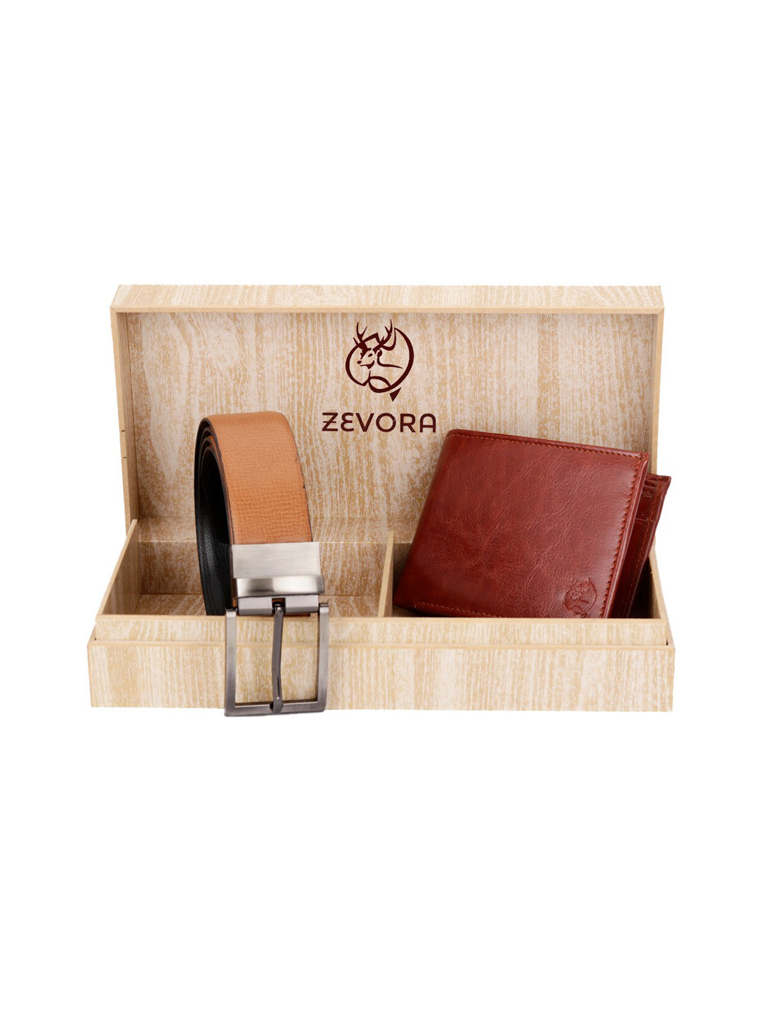 ZEVORA Men Brown & Black Textured Artificial Leather Accessory Gift Set