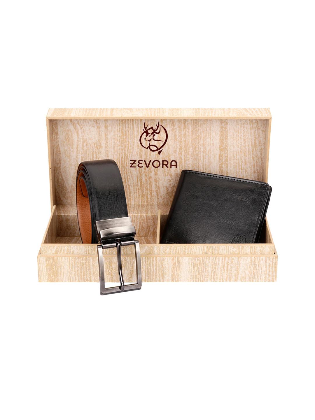 ZEVORA Men Black & Tan Textured Artificial Leather Accessory Gift Set