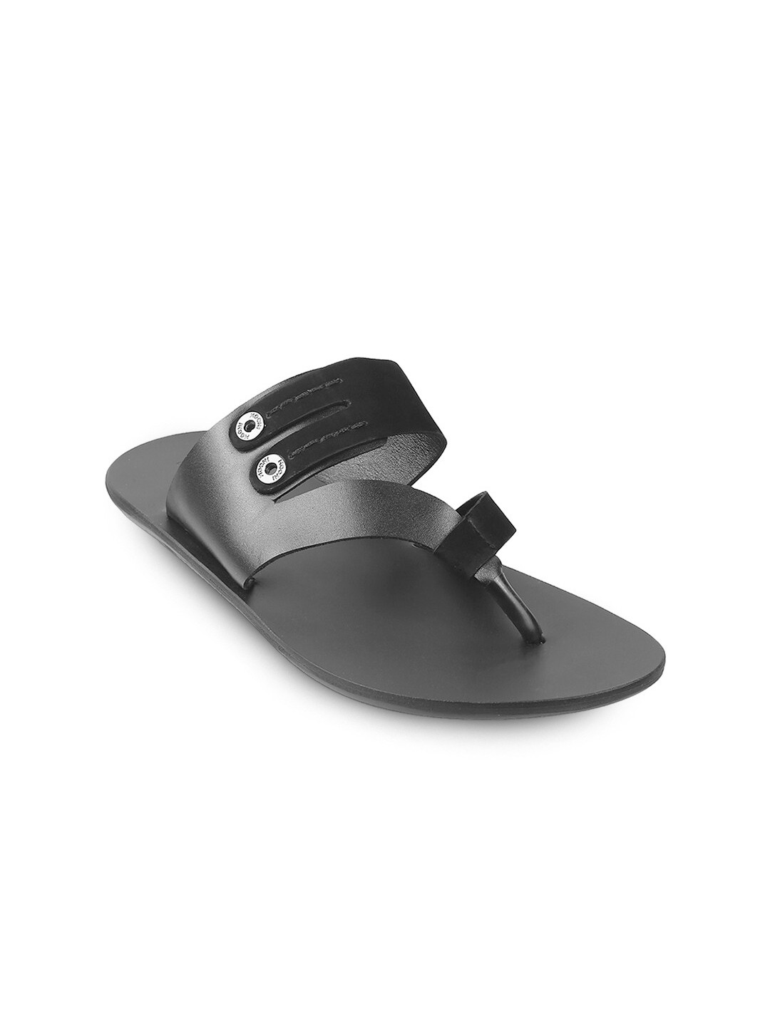 Mochi Men Black Leather Comfort Slip On Sandals