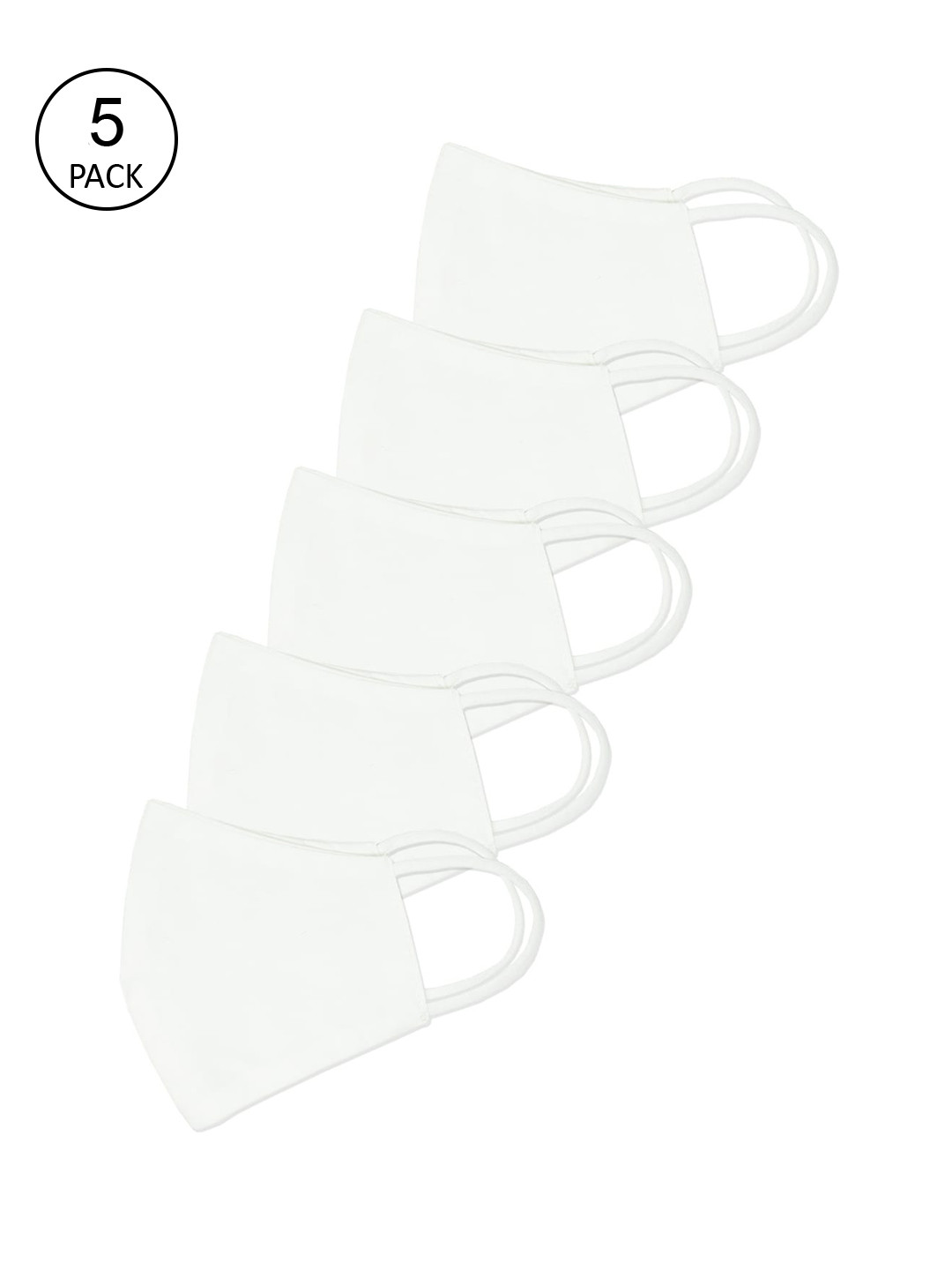 MYTRIDENT Pack of 5 White Solid 2-Ply Reusable Cloth Masks
