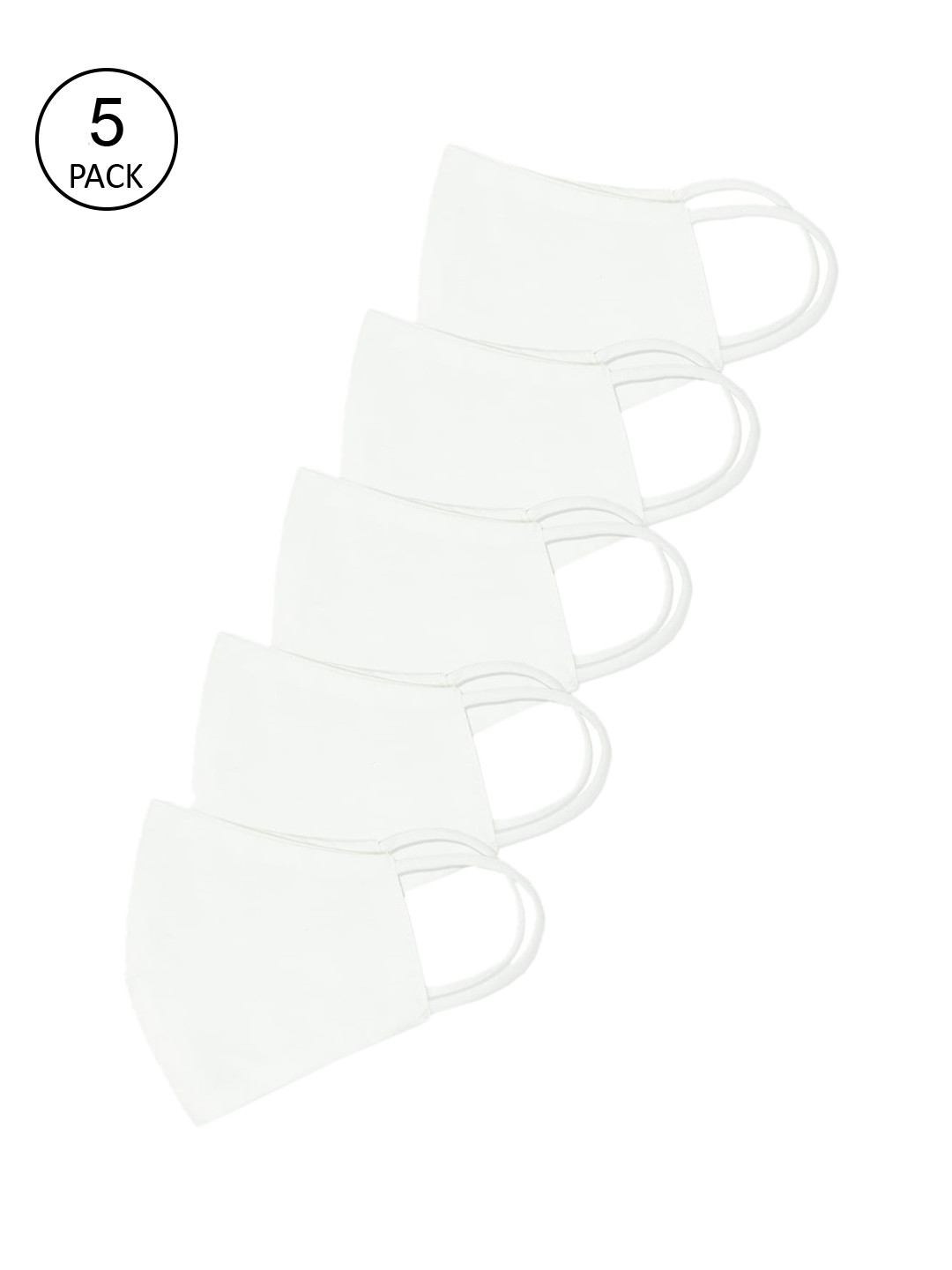 MYTRIDENT Pack of 5 White Solid 2-Ply Reusable Cloth Masks