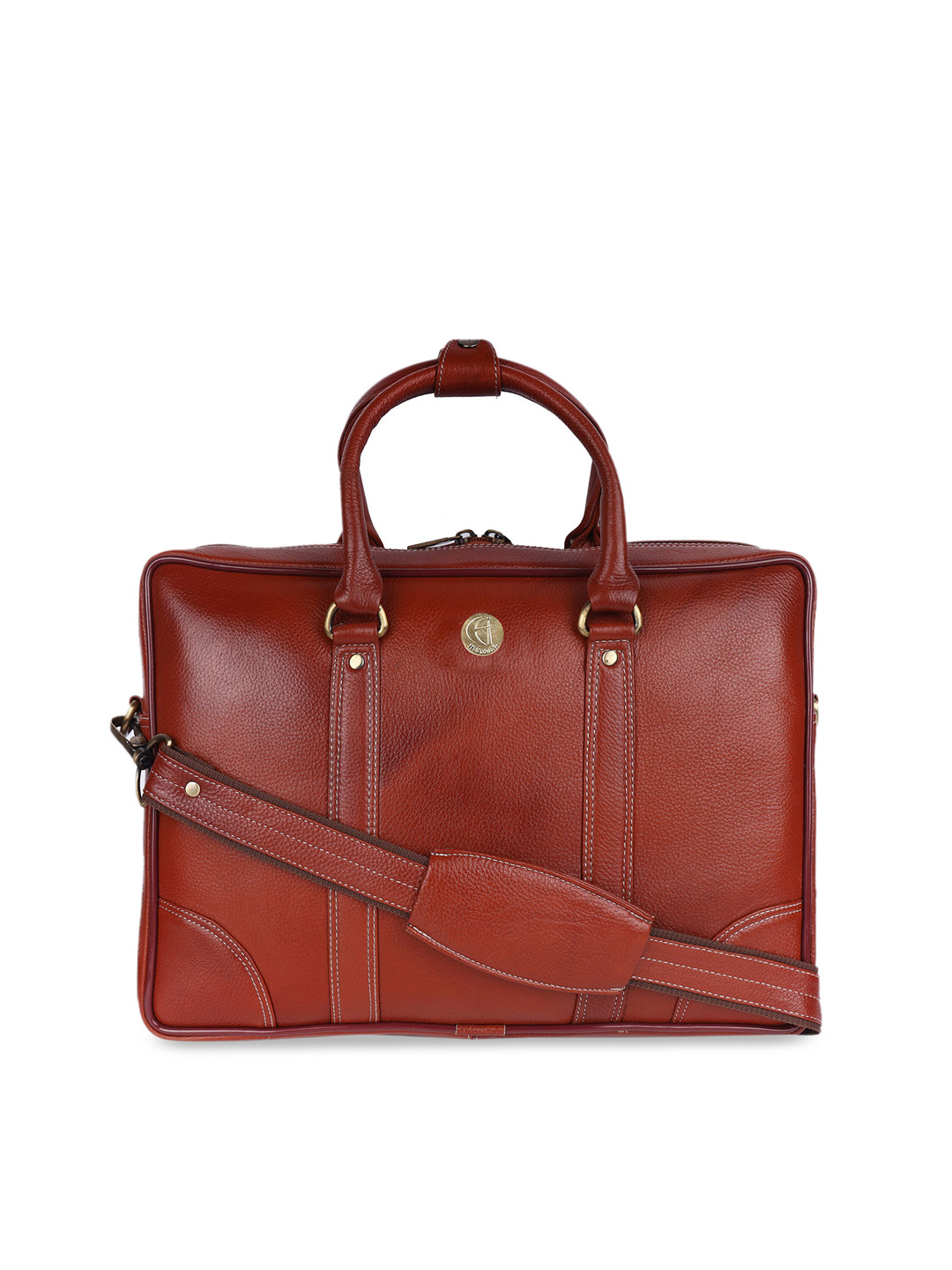HiLEDER Unisex Tan Leather Laptop Bag