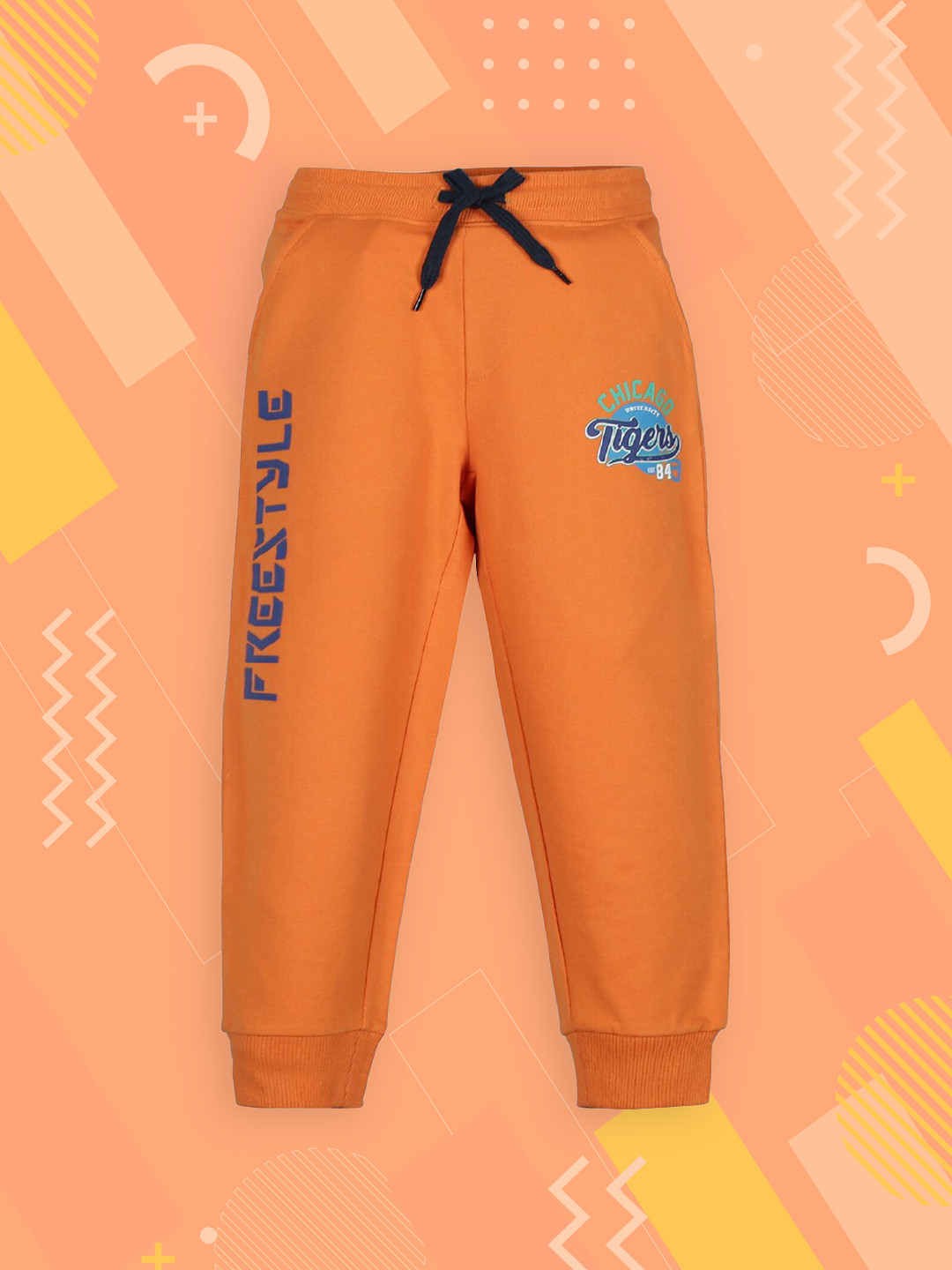 PLUM TREE Boys Orange & Blue Solid Pure Cotton Joggers