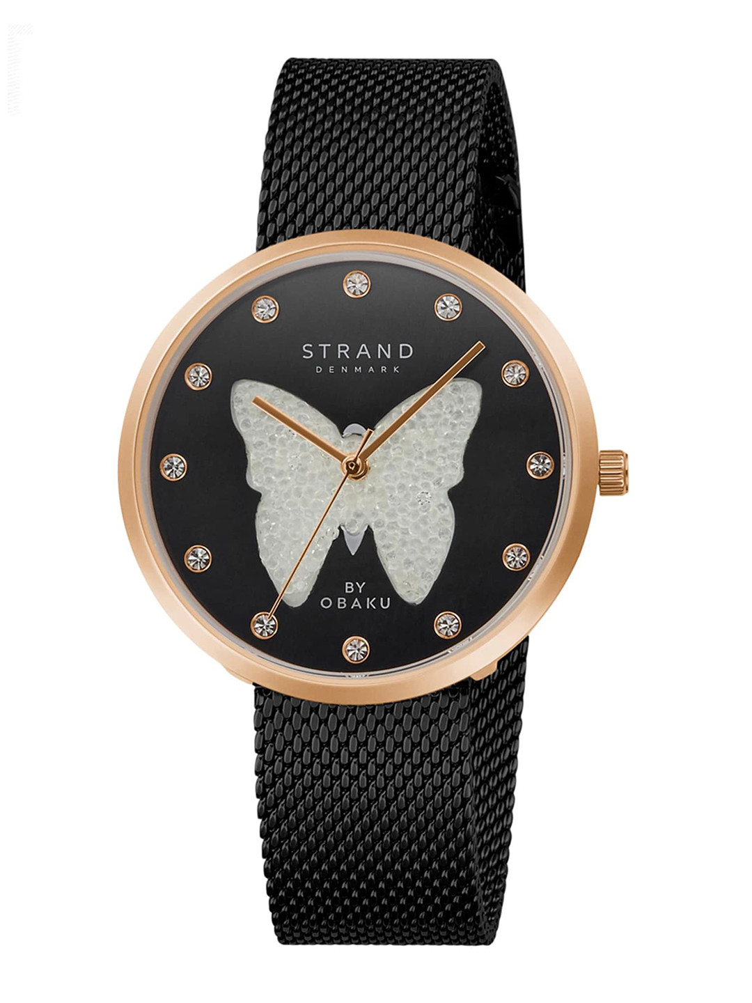 STRAND BY OBAKU Women Black Brass Embellished Dial & Stainless Steel Strap Analogue Watch S700LHVBMB-DBW