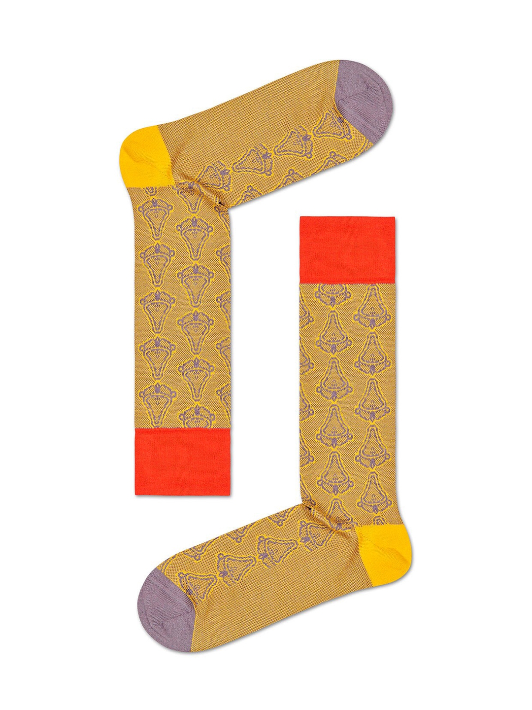 Happy Socks Men Mustard Yellow   Purple Dressed Art Calf Length Socks