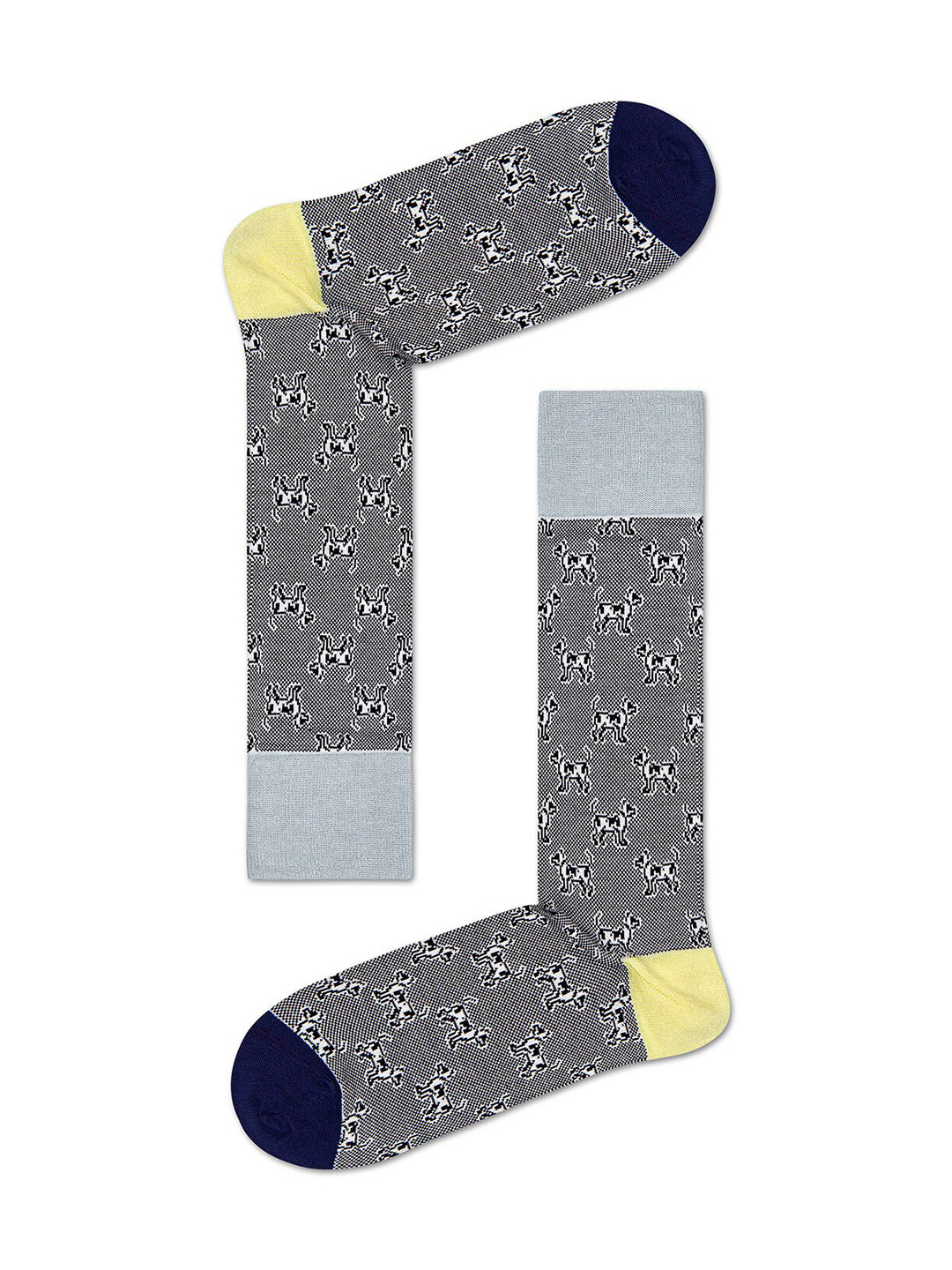 Happy Socks Men Grey & Navy Blue Patterned Dressed Laika Above Ankle-Length Socks