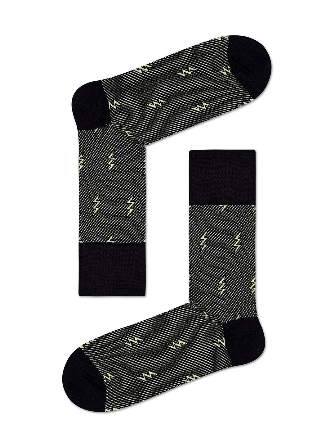 Happy Socks Men Black & Cream-Coloured Patterned Above Ankle-Length Socks