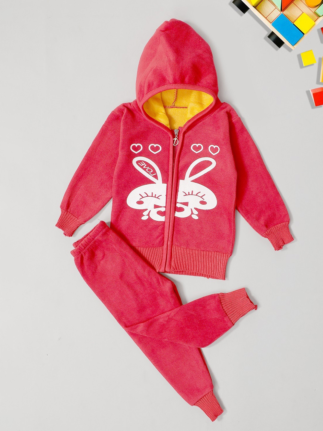 PASSION PETALS Girls Red Printed Hooded Track Suit