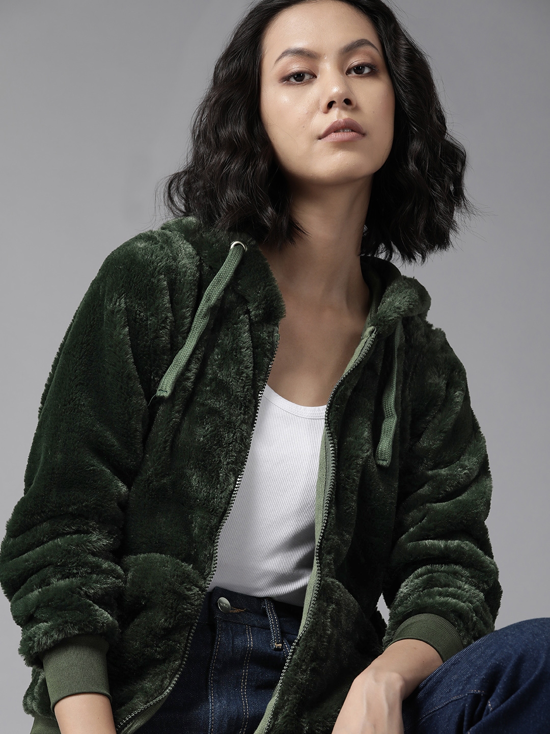 Faux fur hooded top sweatshirt