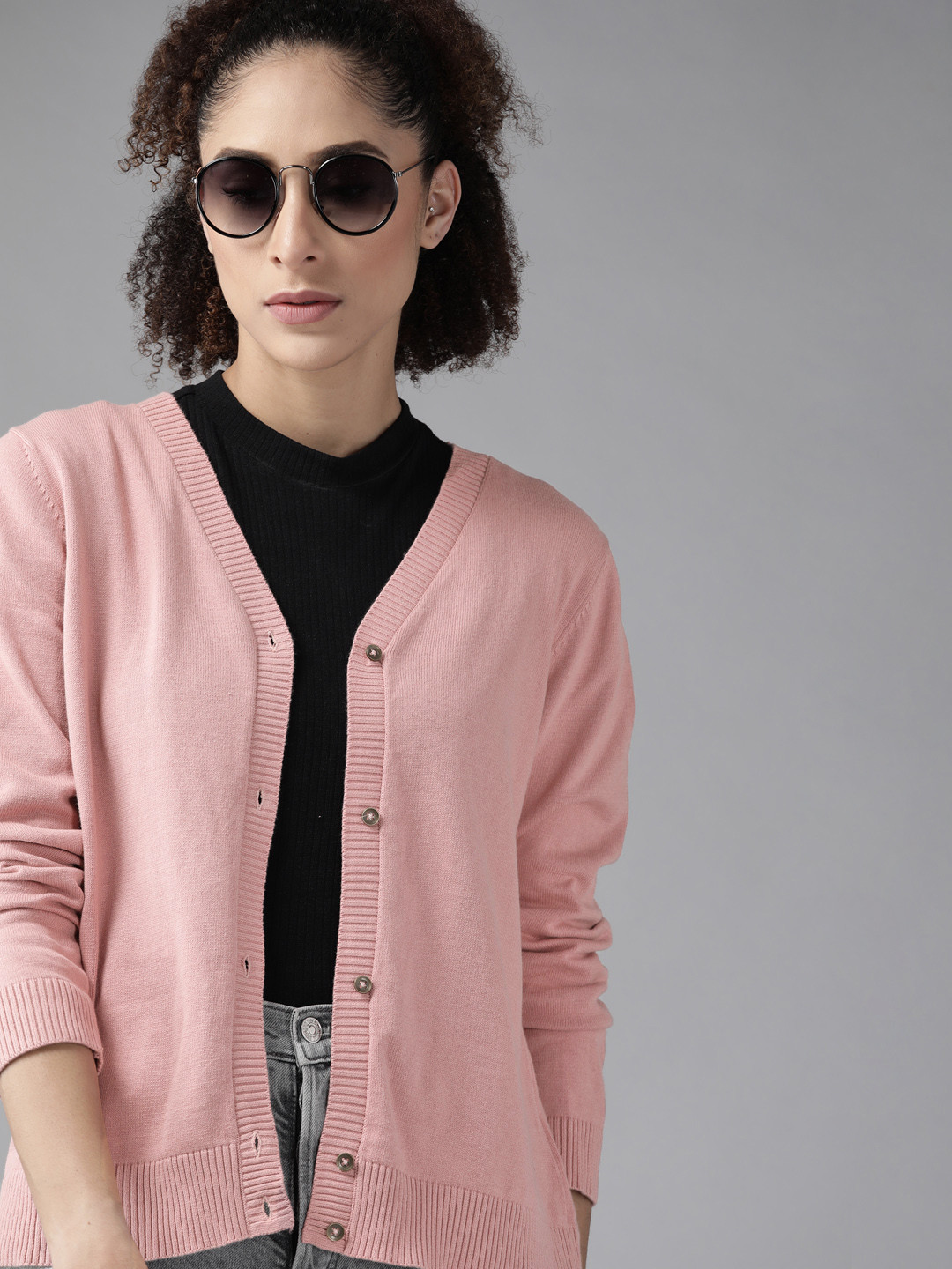 Roadster Women Pink Solid Cardigan