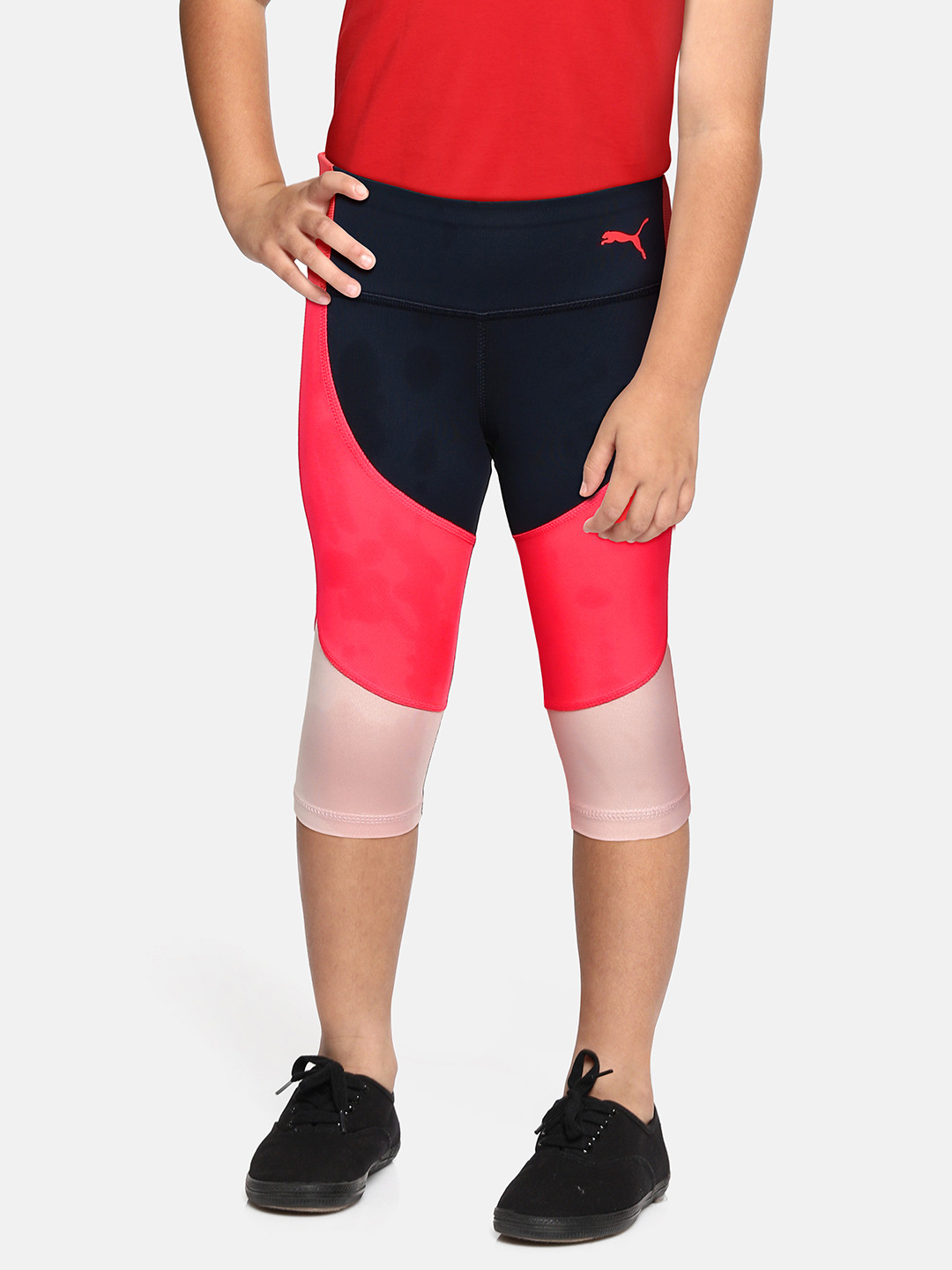 Puma Girls Pink & Navy Blue Runtrain Slim Tights