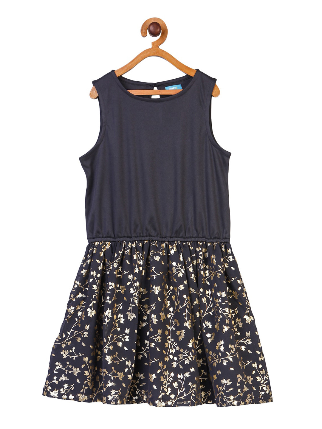 Miyo Girls Black & Gold-Toned Floral Dress