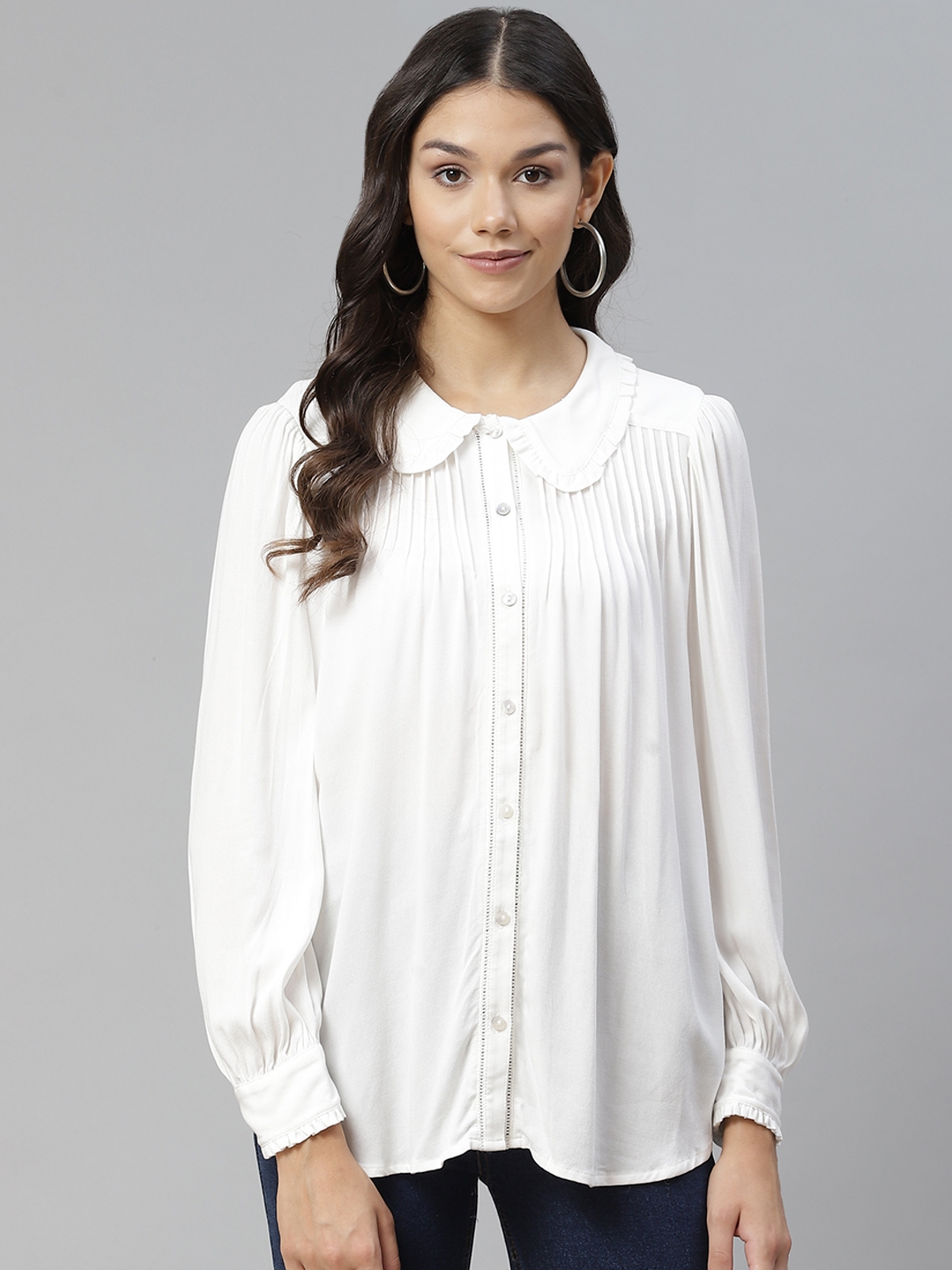 Marks   Spencer Women White Solid Casual Shirt