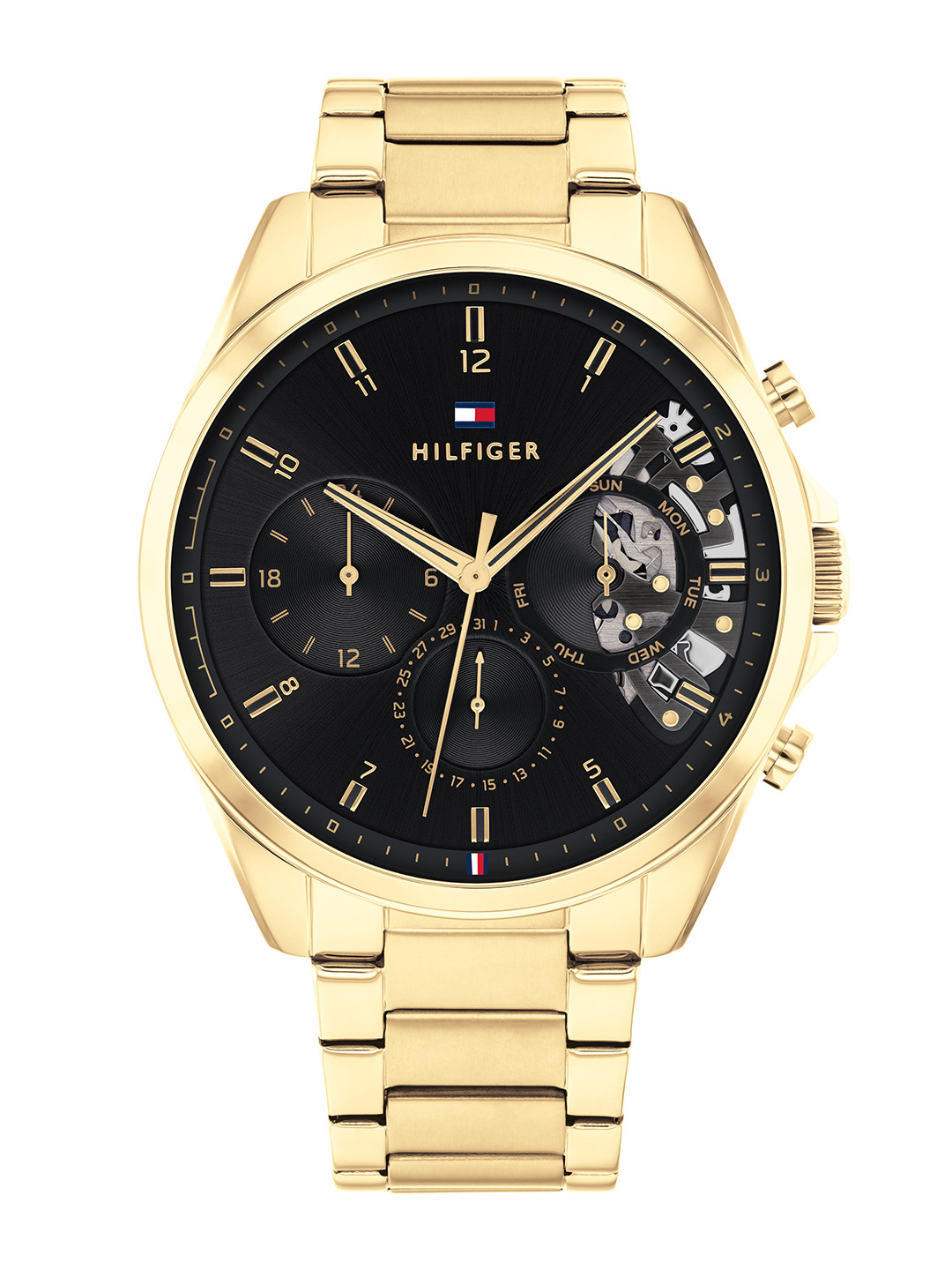 Tommy Hilfiger Men Black Skeleton Dial & Gold Toned Straps Analogue Watch TH1710447W