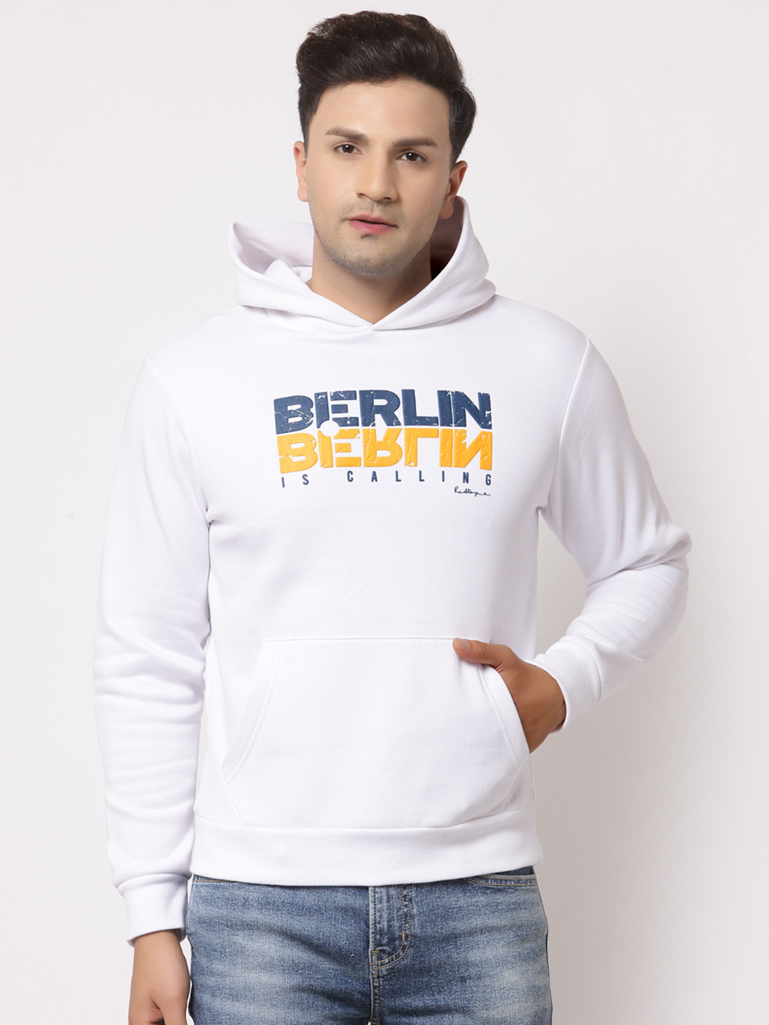 Red Tape Men White Printed Hooded Sweatshirt