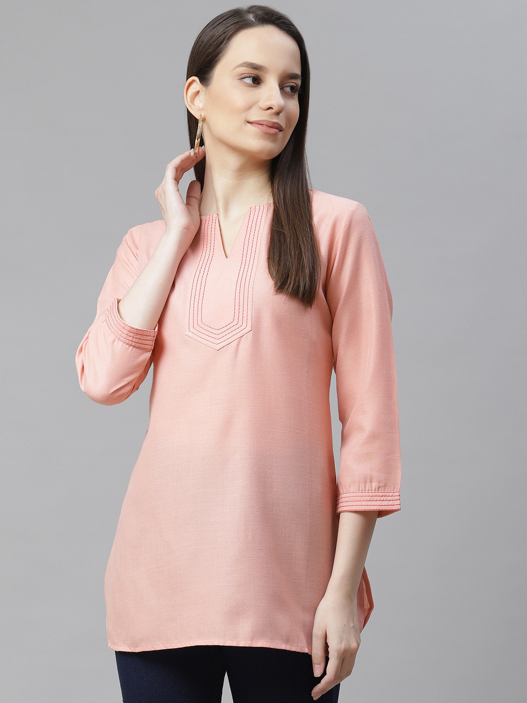 Cottinfab Peach-Coloured Pure Cotton Regular Kurti