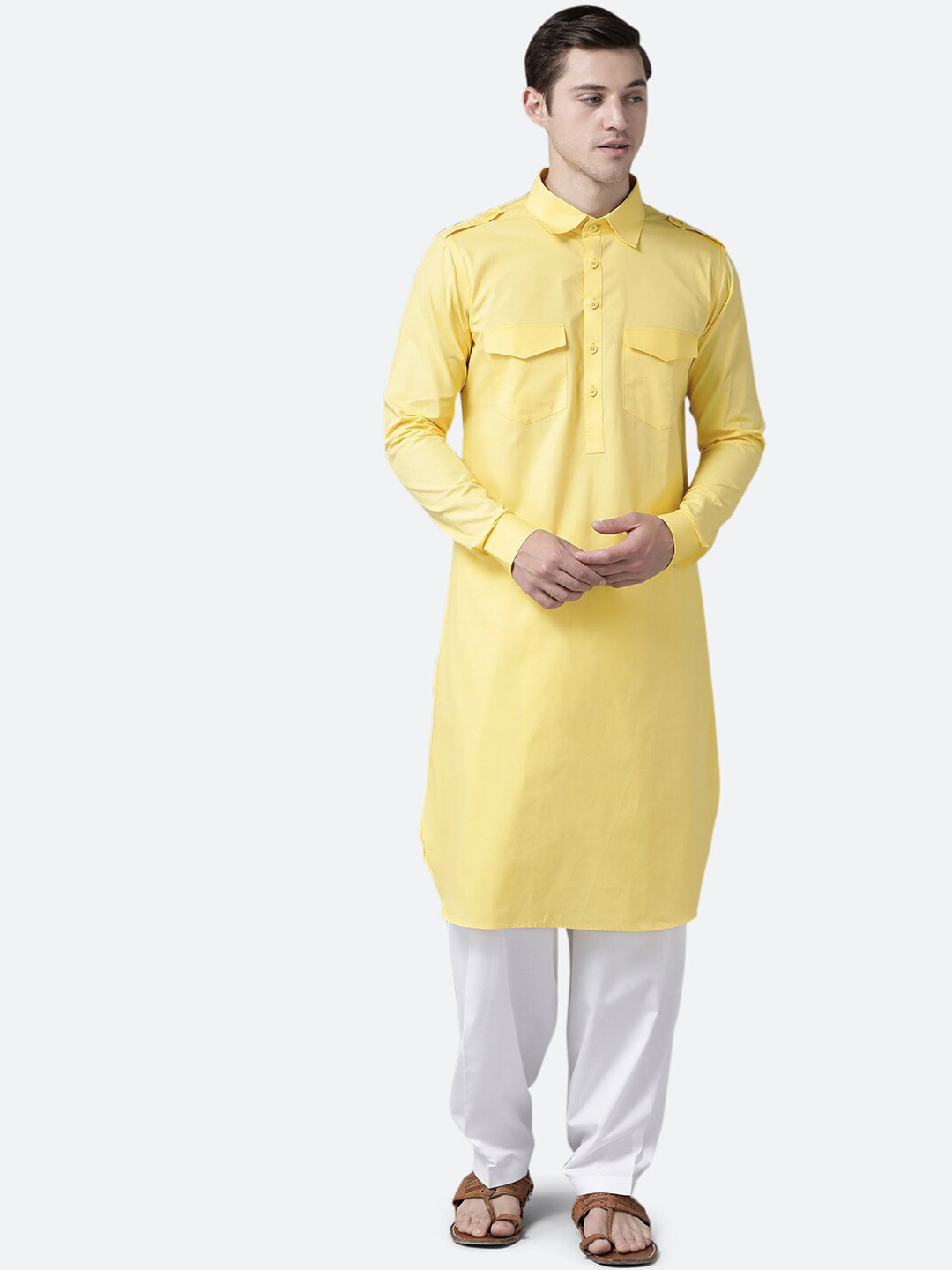 See Designs Men Yellow Regular Pure Cotton Kurta with Salwar