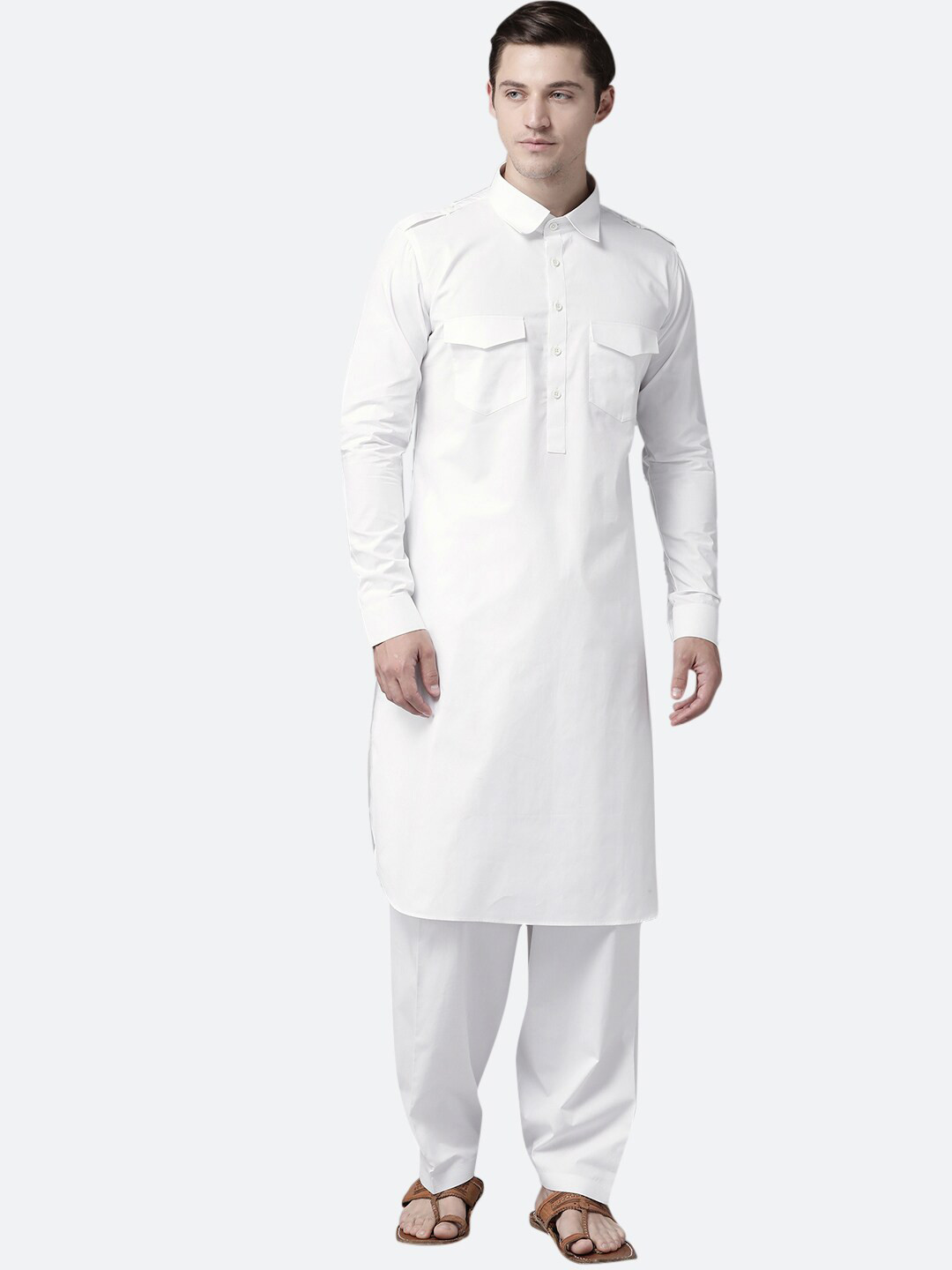 See Designs Men White Regular Pure Cotton Pathani Kurta with Pyjamas