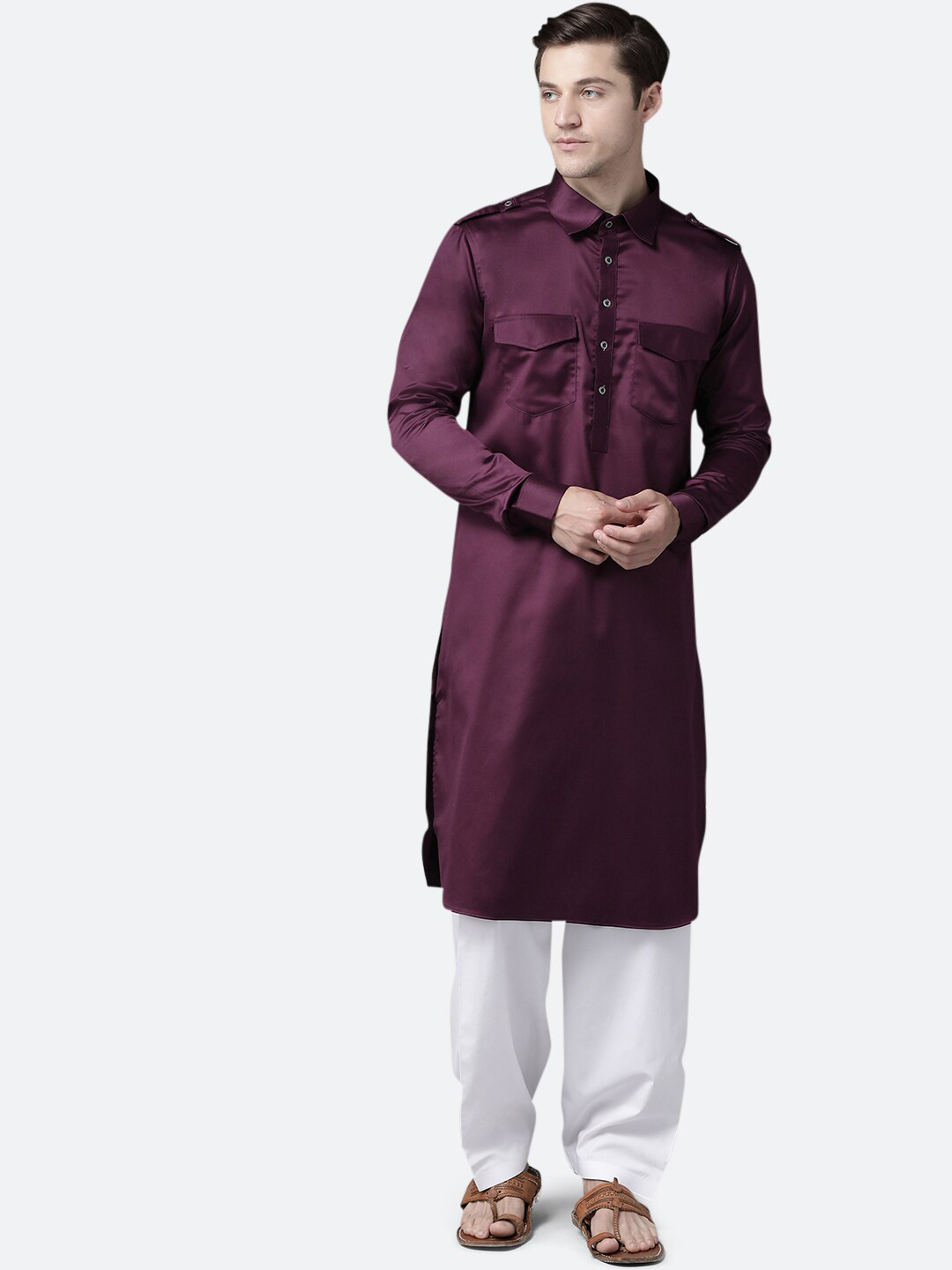 See Designs Men Purple Regular Pure Cotton Kurta with Pyjamas