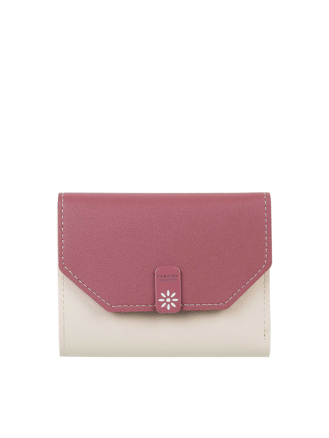 WALKWAY by Metro Women Pink & Beige Colourblocked Three-Fold Wallet