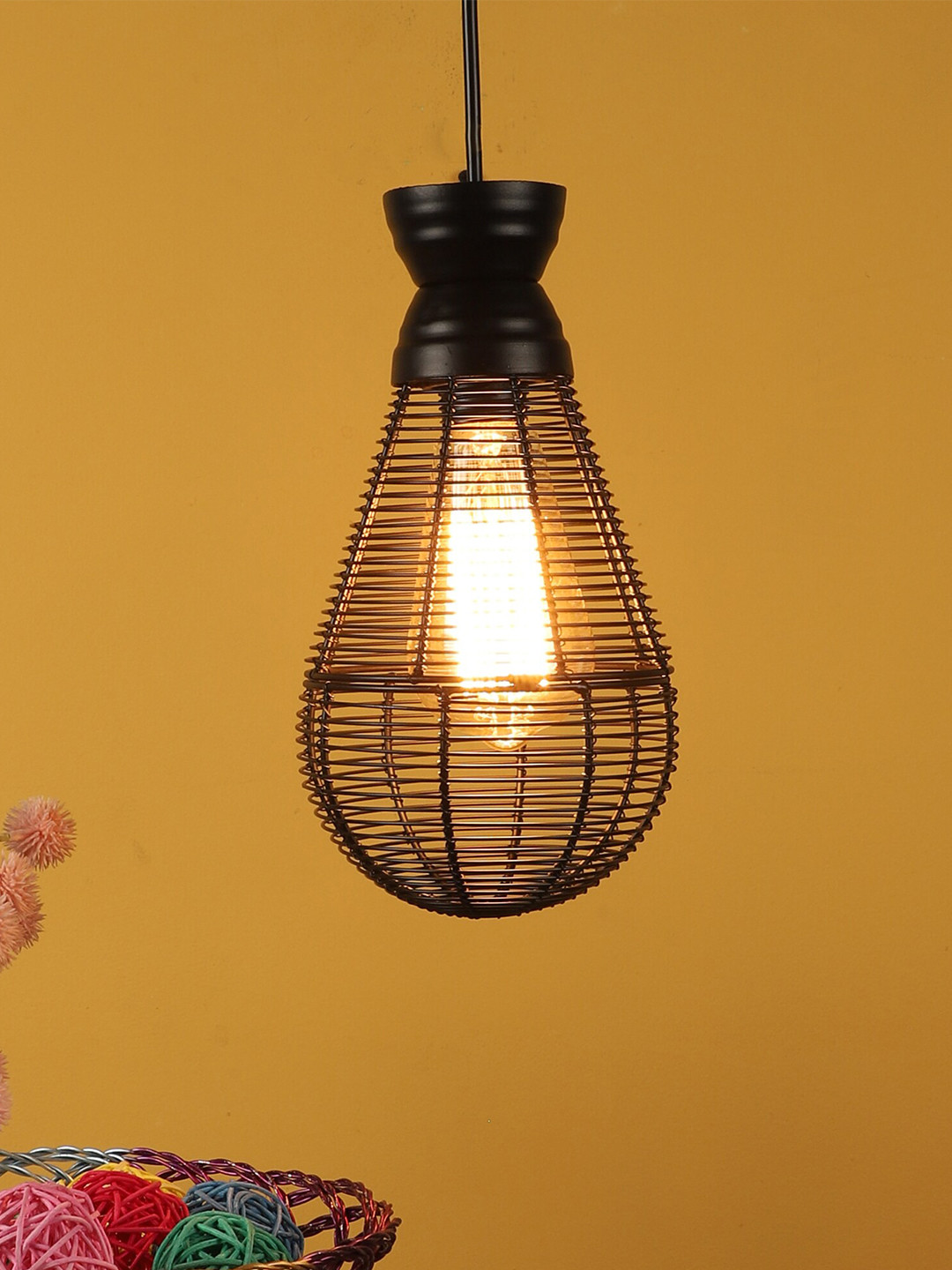 MFD HOME FURNISHING Black Iron Contemporary Hanging Lamp