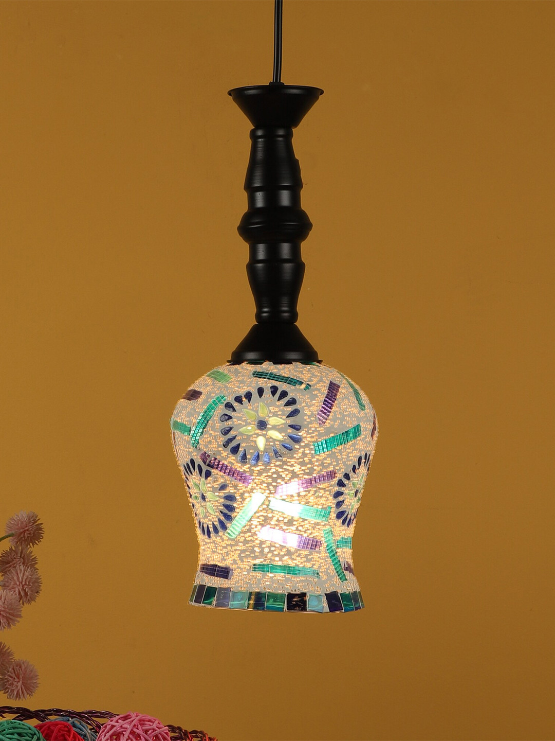 MFD HOME FURNISHING Multicoloured & Blue Glass Quirky Hanging Light