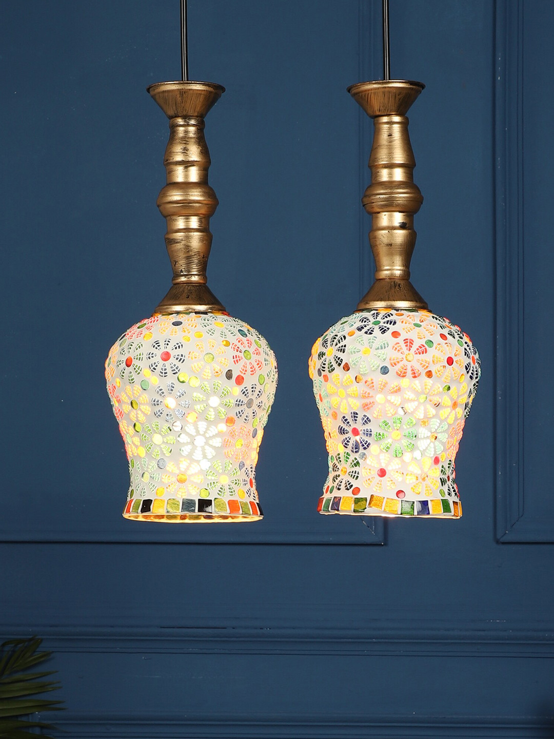 MFD HOME FURNISHING Multicoloured Glass Quirky Hanging Lamp