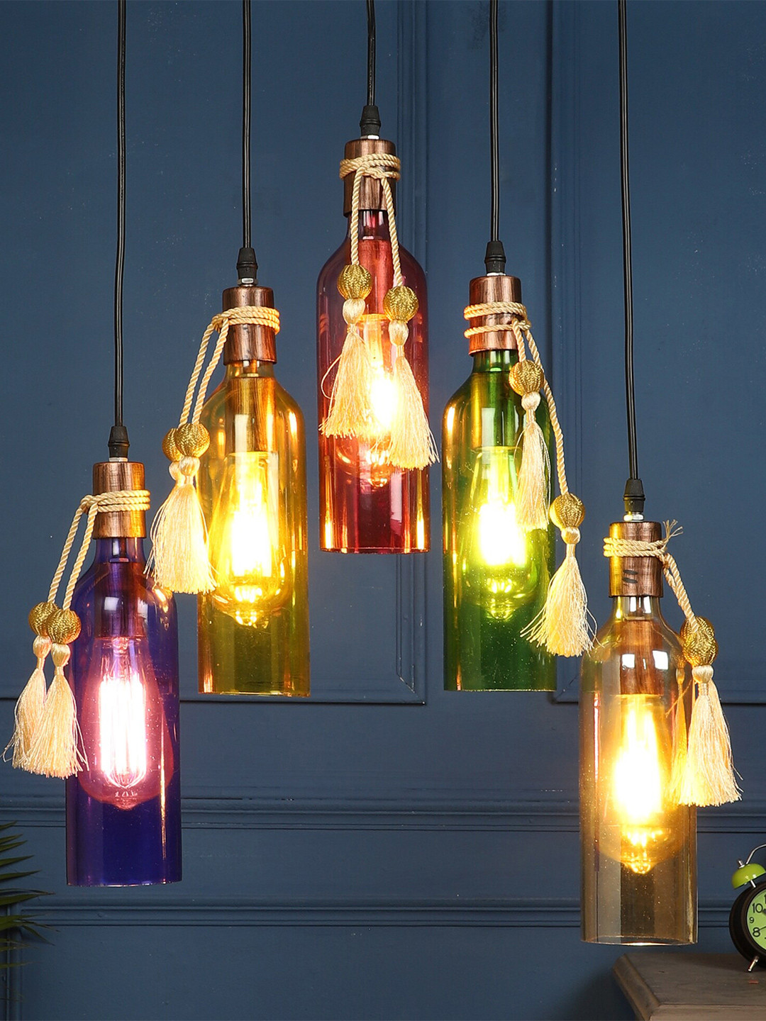 MFD HOME FURNISHING Pink & Green Glass Contemporary Cluster Light