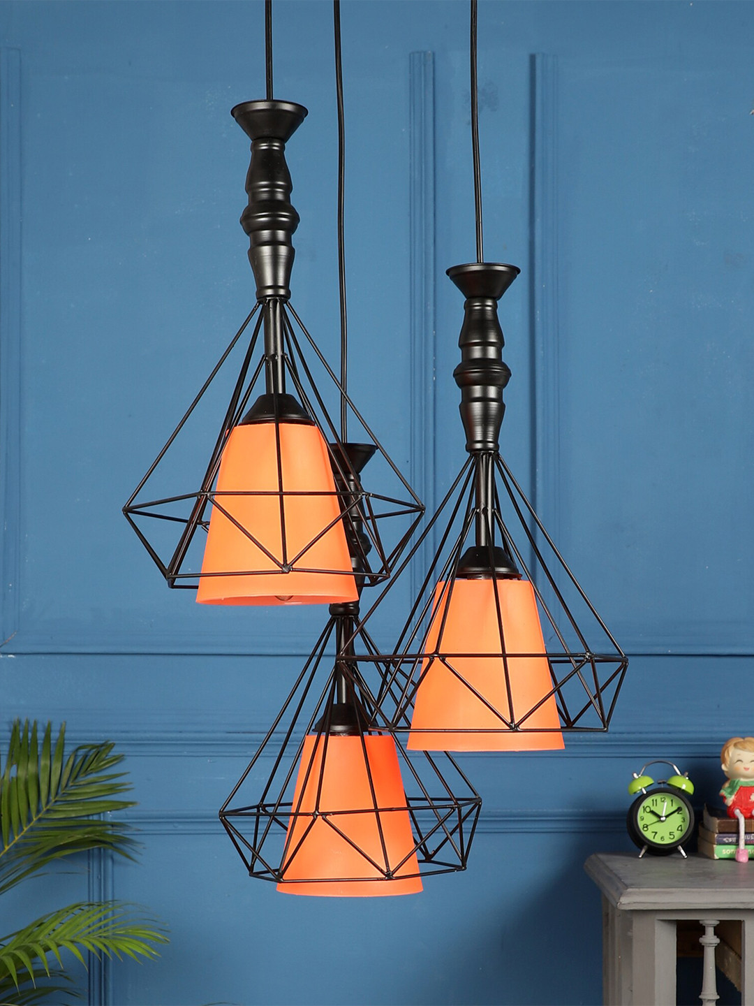 MFD HOME FURNISHING Black & Orange Iron Contemporary Cluster Lights