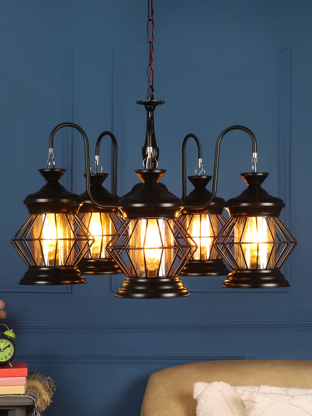 MFD HOME FURNISHING Black & Transparent Traditional Ceiling Chandelier