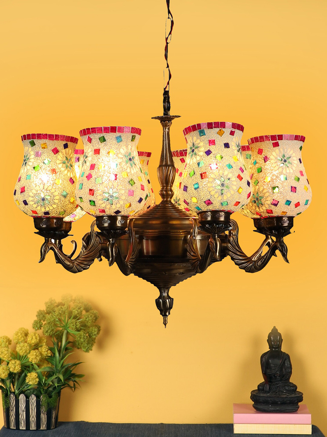 MFD HOME FURNISHING Gold-Toned & White Aluminium Traditional Chandelier