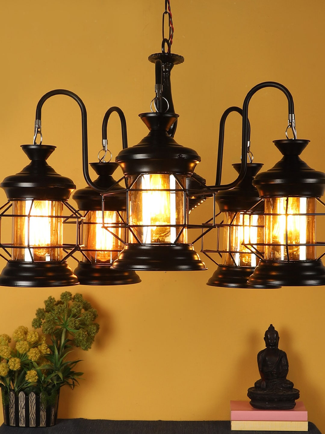 MFD HOME FURNISHING Black & Bronze-Toned Traditional Ceiling Chandelier