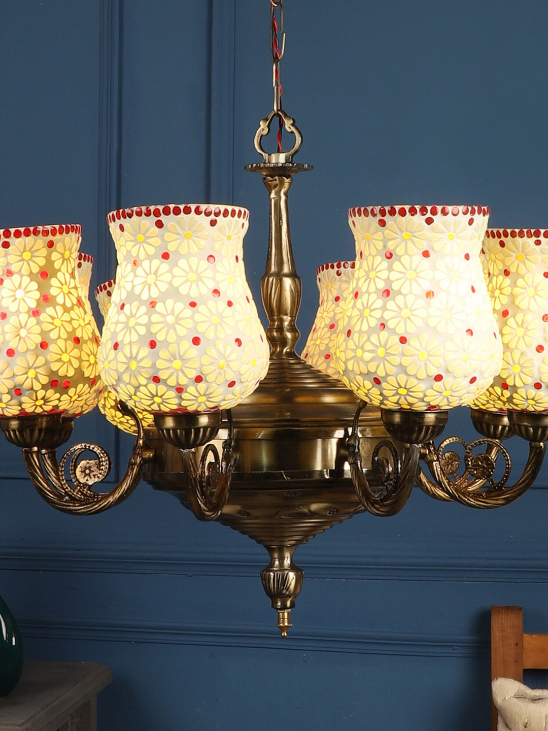 MFD HOME FURNISHING White & Grey Aluminium Traditional Ceiling Chandelier