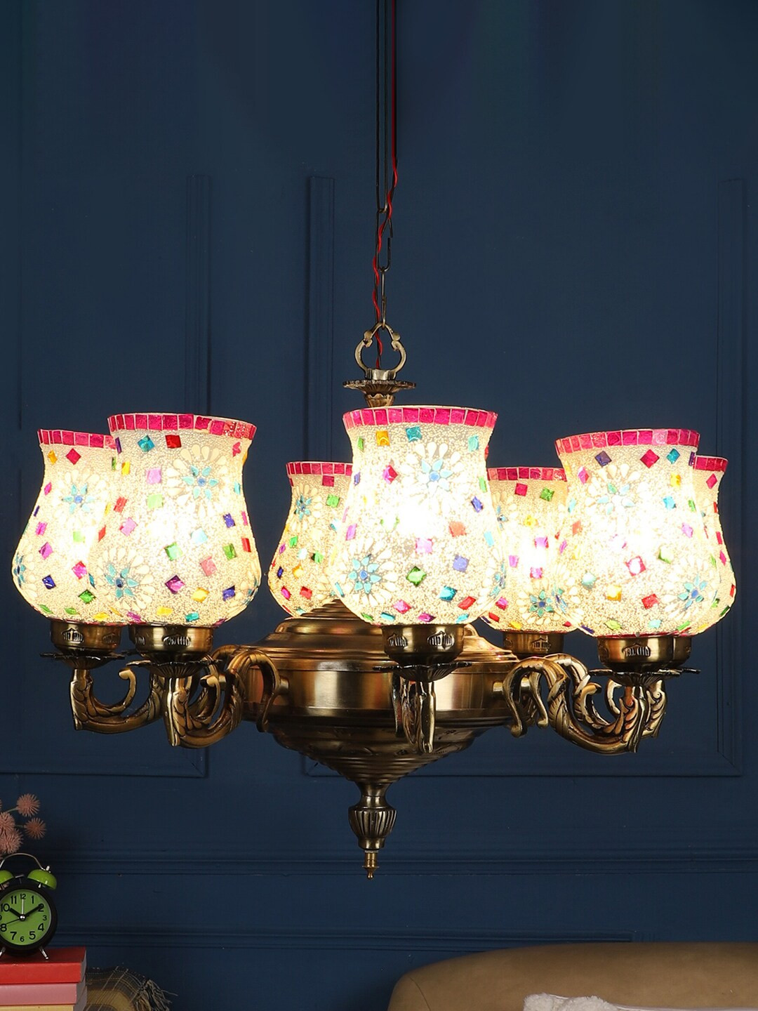 MFD HOME FURNISHING Gold-Toned & White Aluminium Traditional Ceiling Chandelier