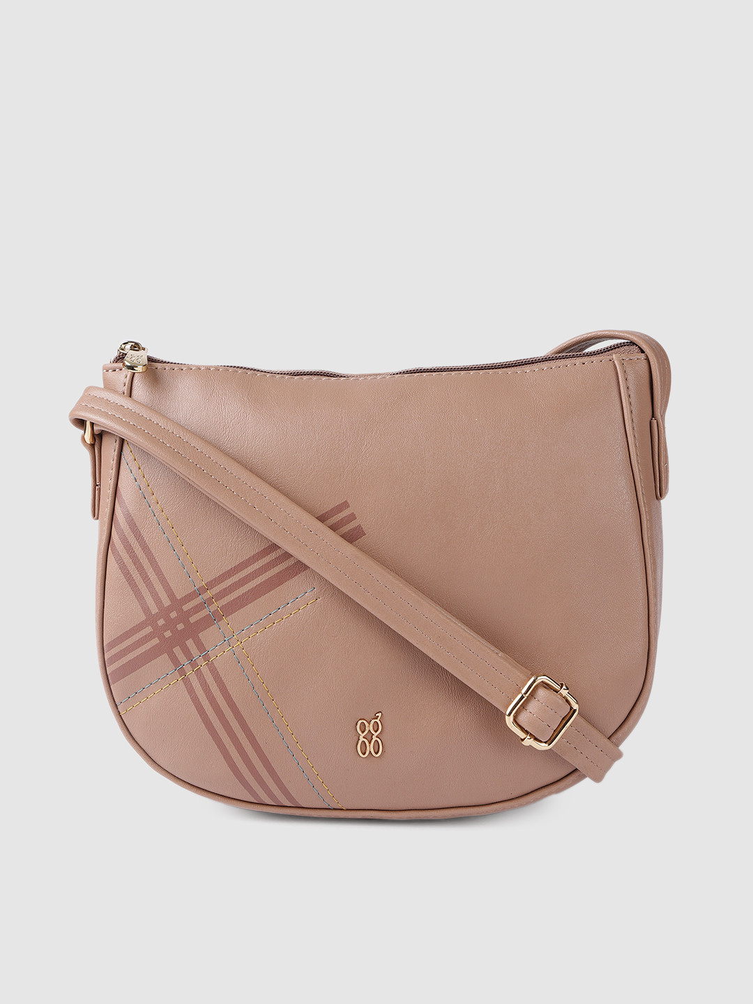 Baggit Dusty Pink Solid Half Moon Sling Bag