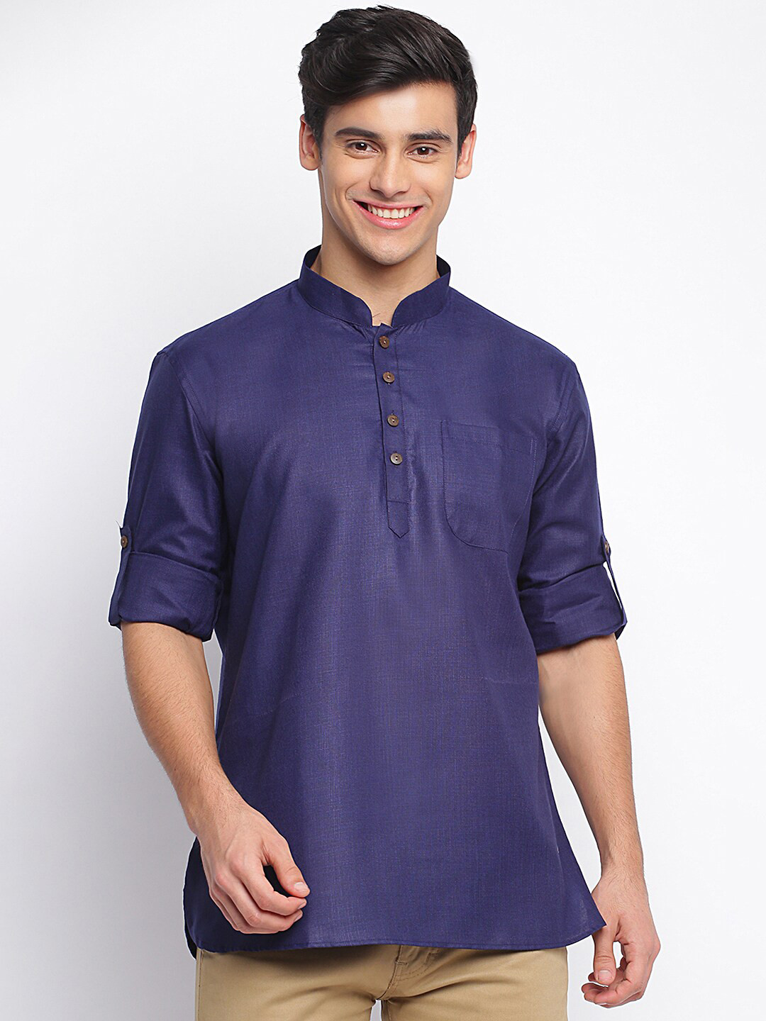Sanwara Men Blue Solid Mandarin Collar Kurta