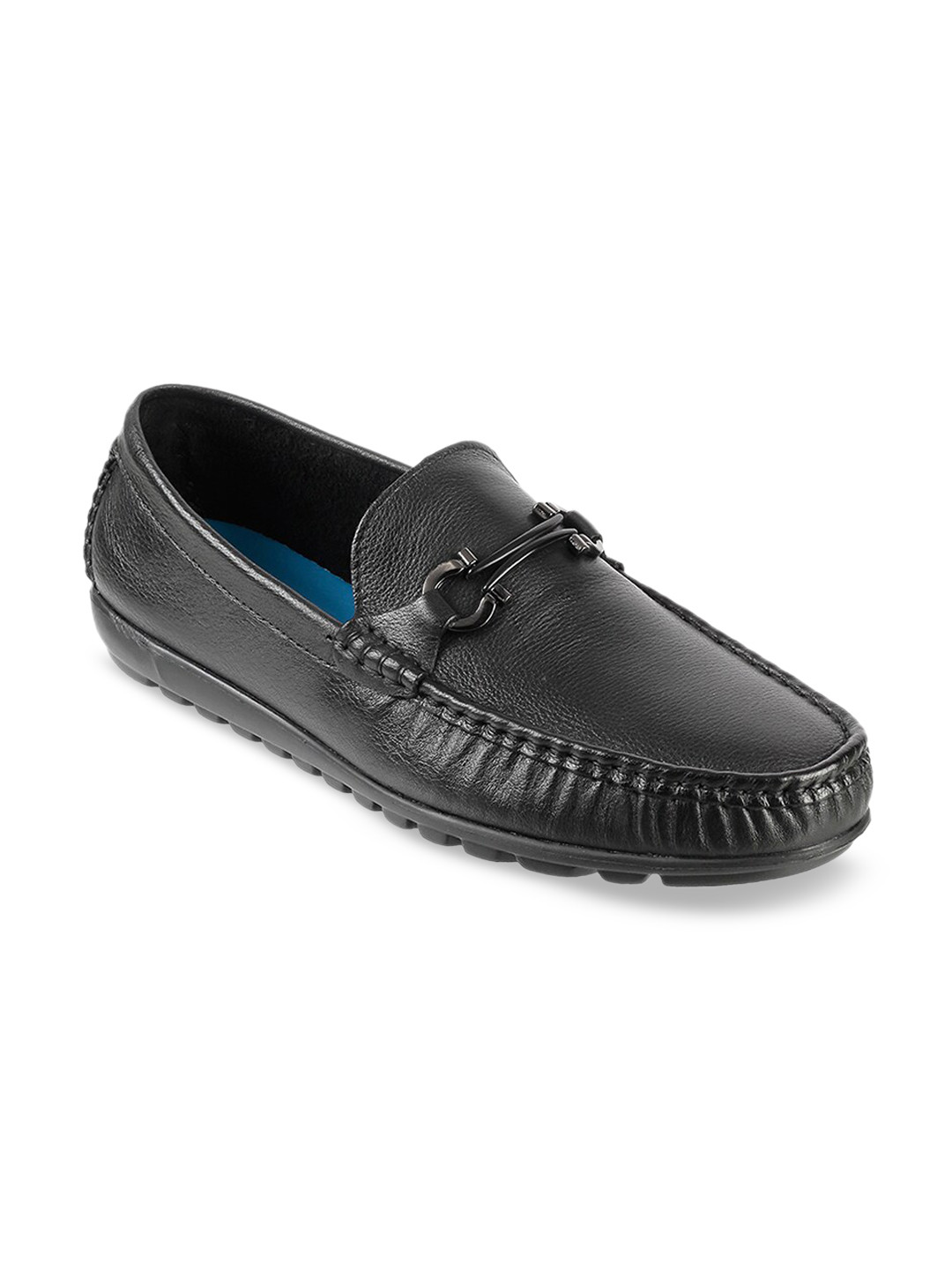 J FONTINI Men Black Solid Leather Loafers