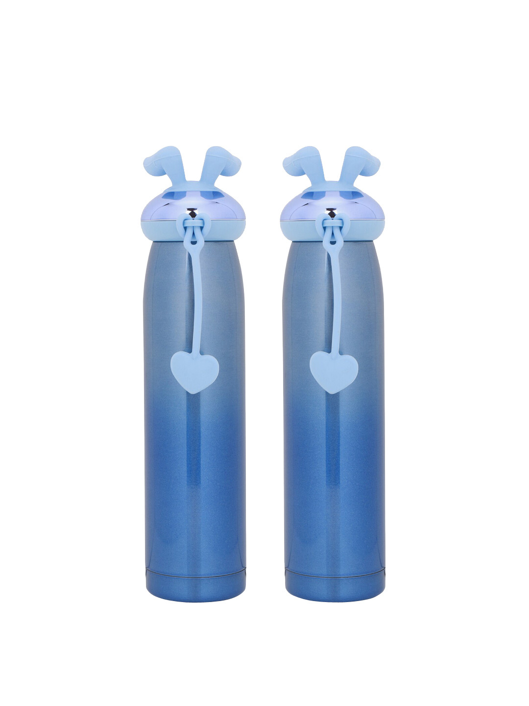 POKORY Kids Set Of 2 Blue Solid Insulated Stainless Steel Water Bottles 320 ML