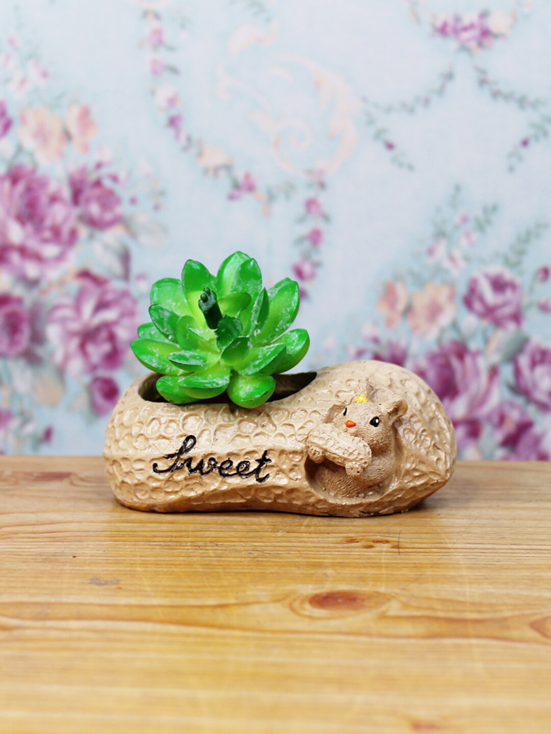 Wonderland Brown Resin Peanut-Shaped Planter