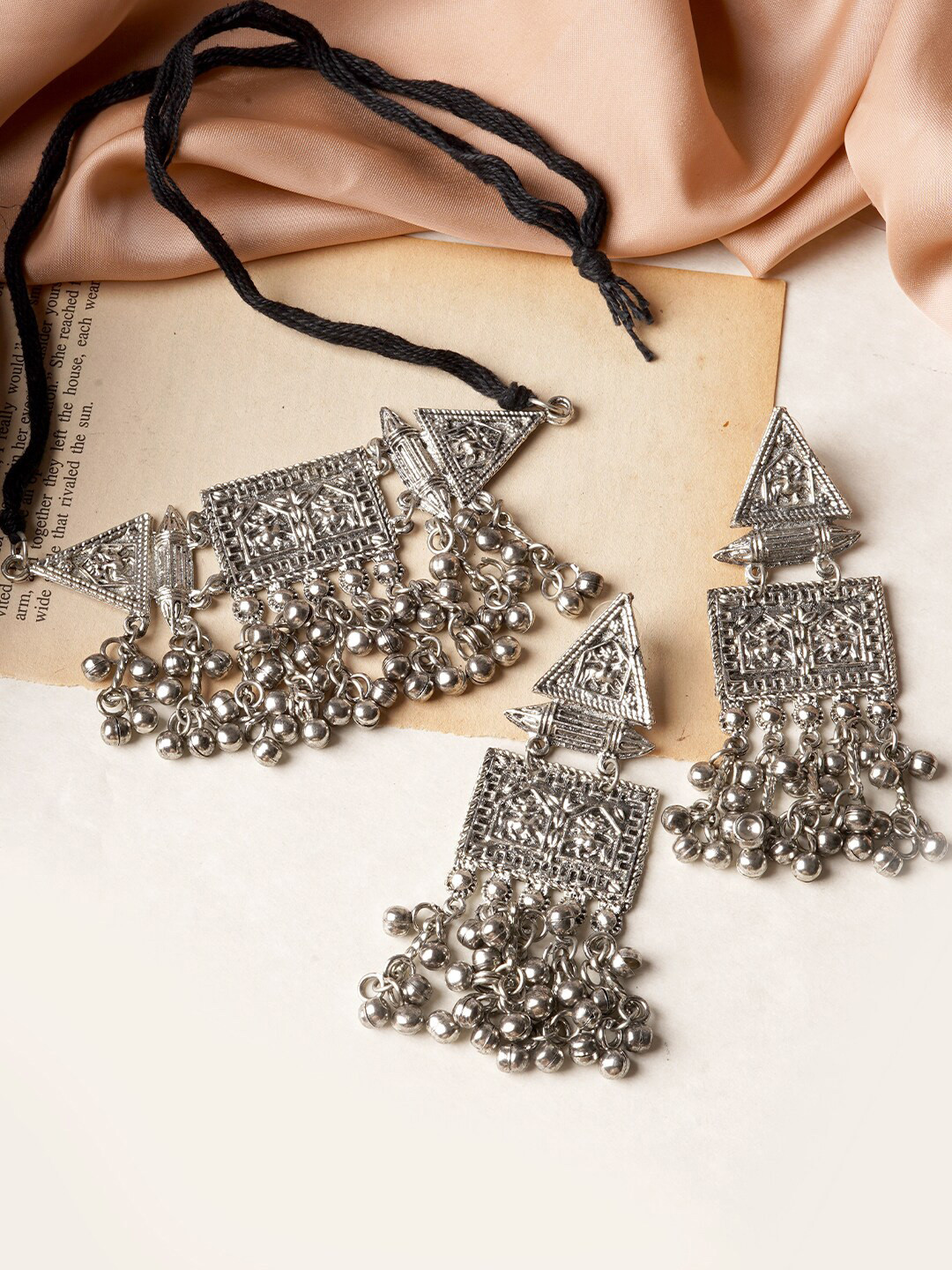 TEEJH Oxidised Silver-Plated Dhriti Jewellery Set