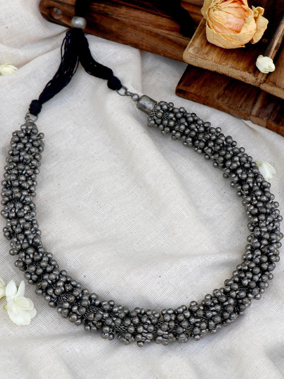 TEEJH Women Silver-Toned Silver-Plated Alvie Ghungroo Oxidised Necklace