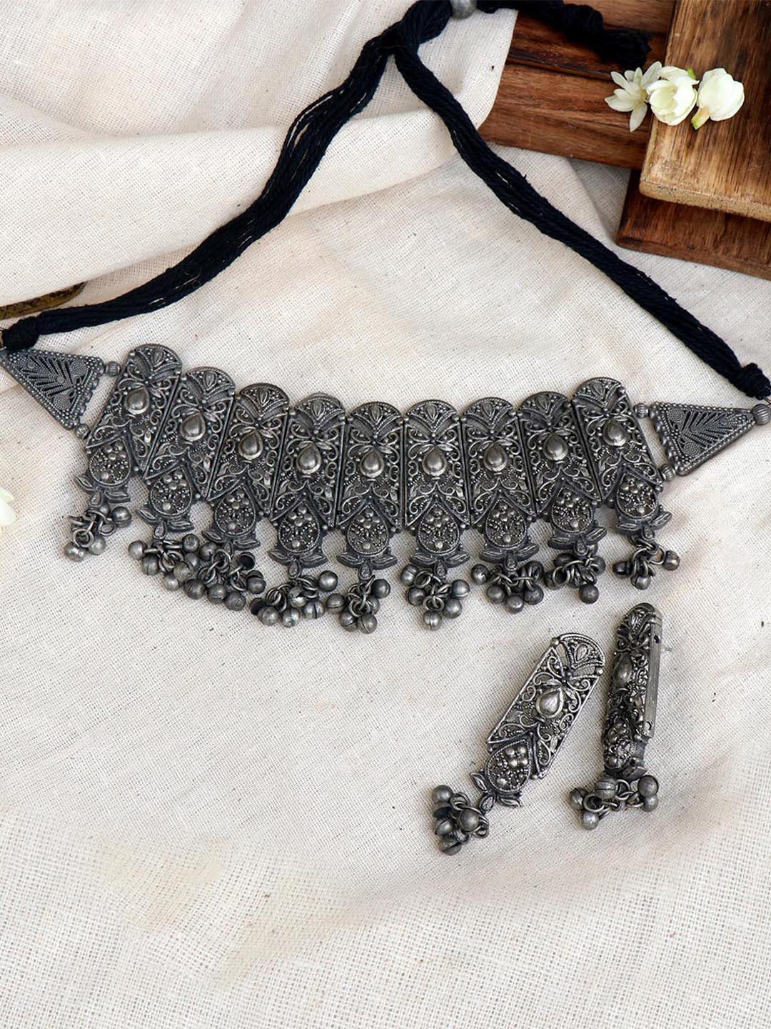 TEEJH Oxidised Silver-Plated Spruha Jewellery Set