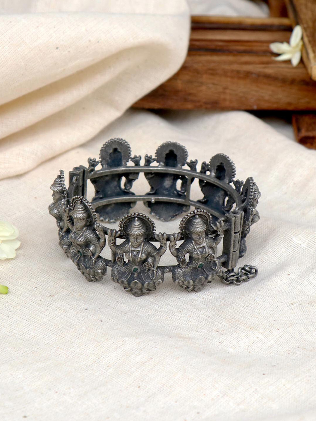 TEEJH Women Traditional Silver Oxidised Bangle