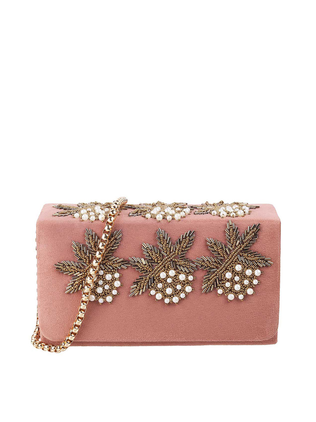 Mochi Women Pink & White Embellished Envelope Clutch