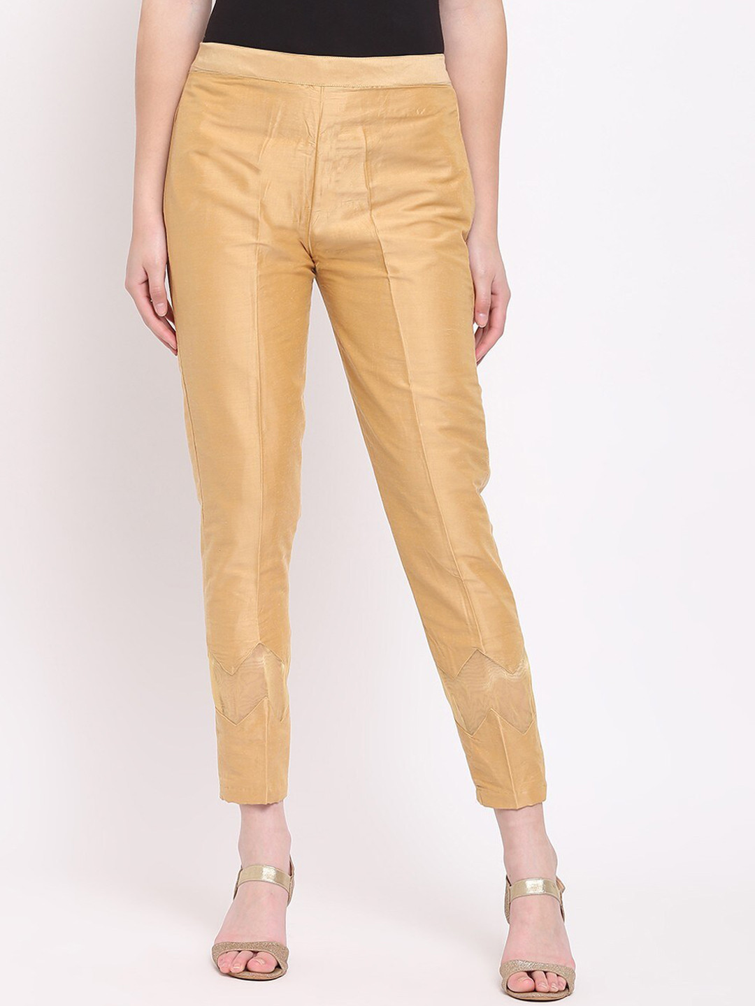 RIVI Women Gold-Toned Pleated Peg Trousers