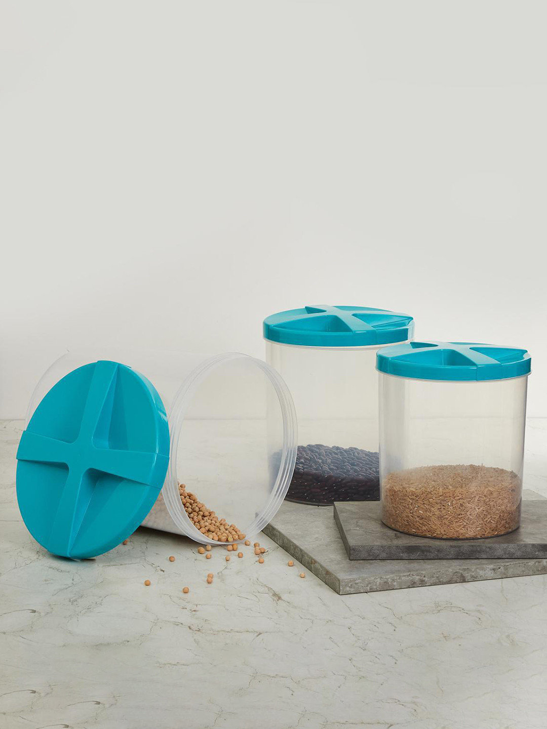 Home Centre Set Of 3 Transparent & Blue Fiesta Big Criss Cross Storage Boxes