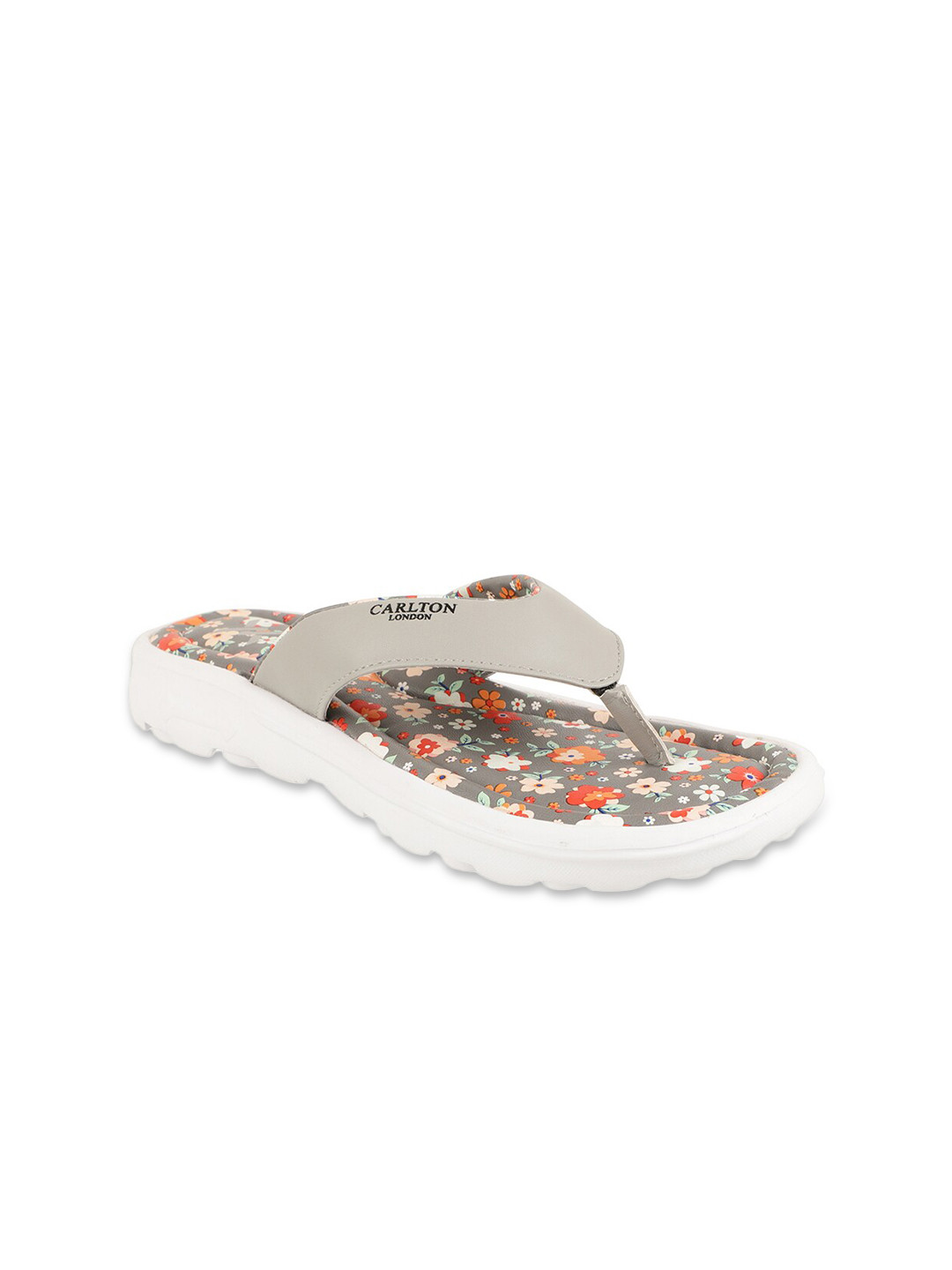 Carlton London sports Women Grey & Orange Rubber Thong Flip-Flops