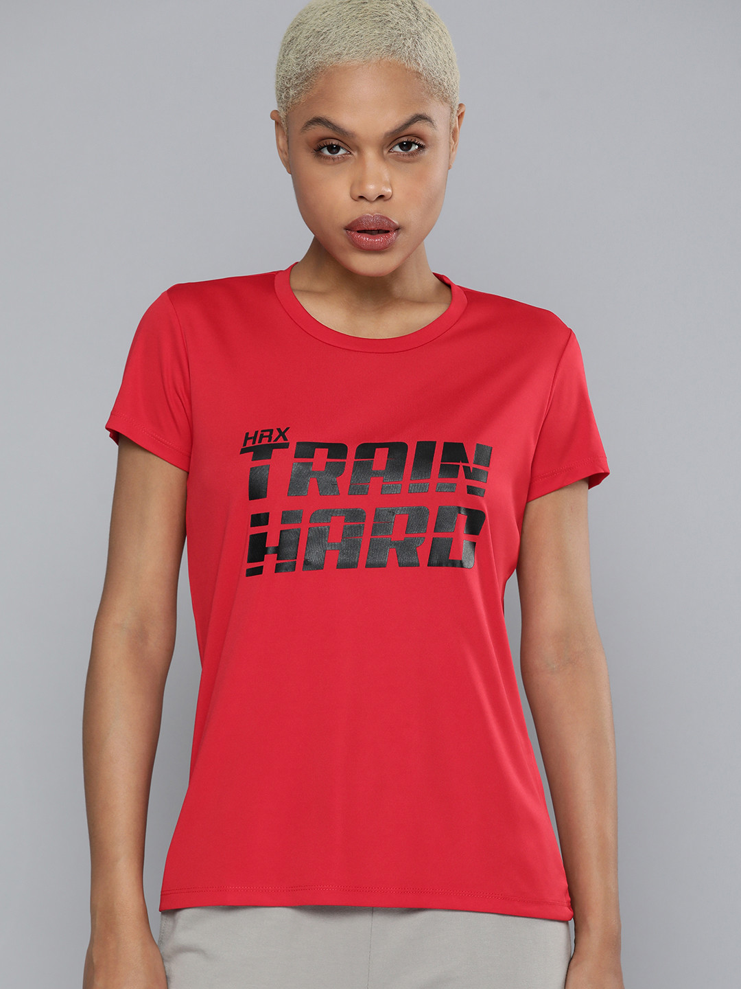 HRX By Hrithik Roshan Training Women Formula Red Rapid-Dry T-ypography T-shirt